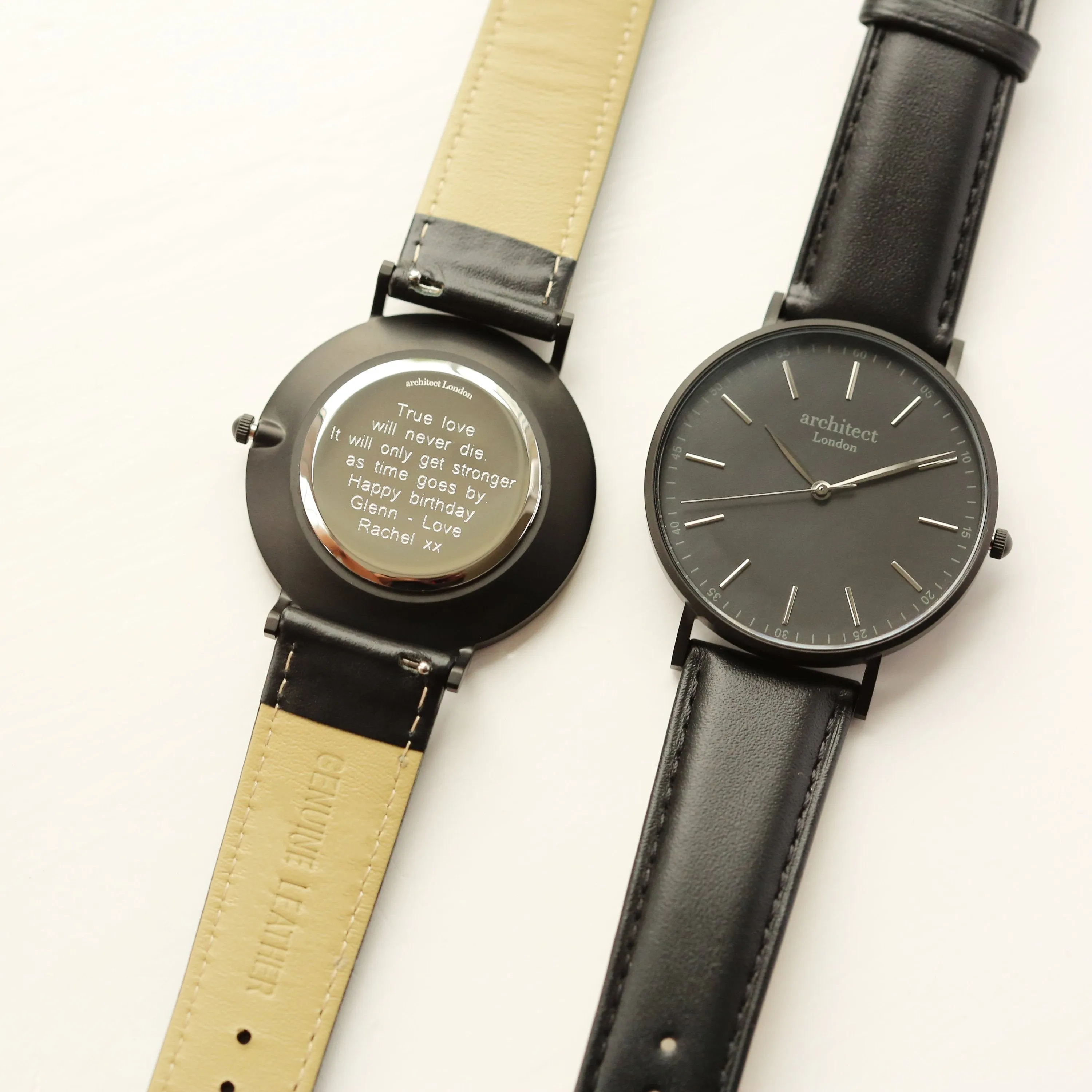 Modern Font Engraving - Men's Minimalist Watch   Jet Black Strap