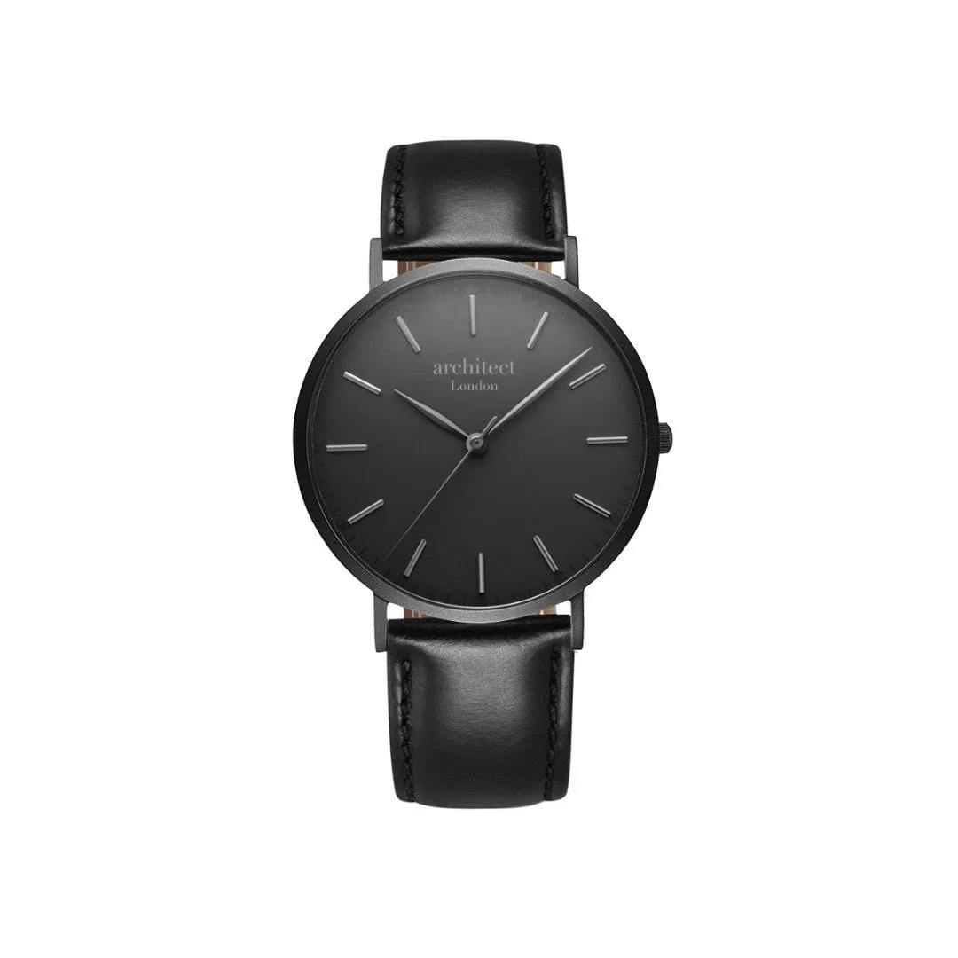 Modern Font Engraving - Men's Minimalist Watch   Jet Black Strap
