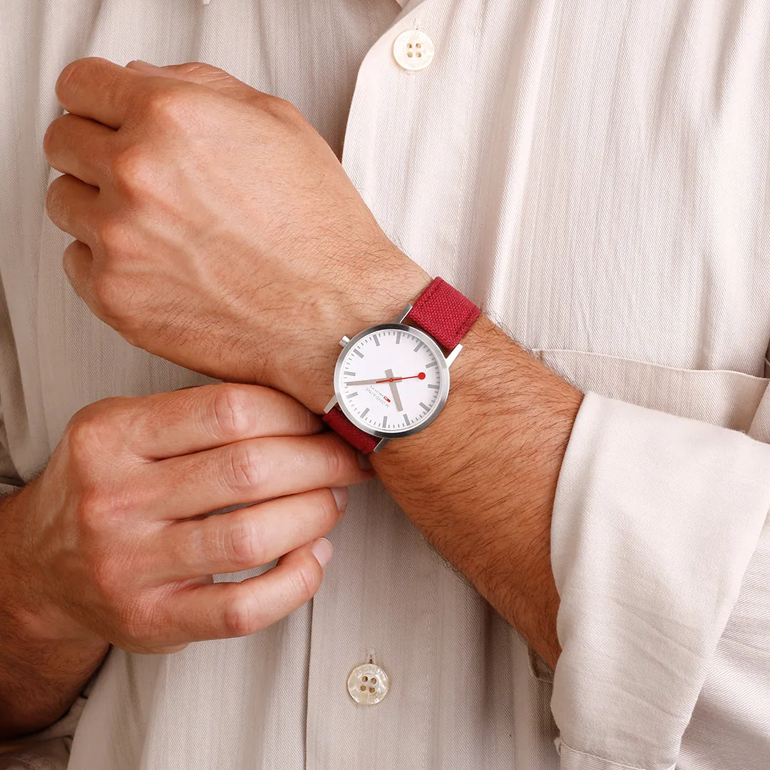 Mondaine Watch Classic Dark Cherry Textile D