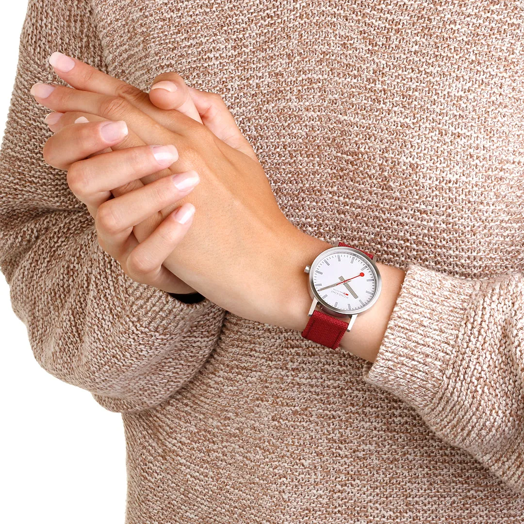 Mondaine Watch Classic Dark Cherry Textile D