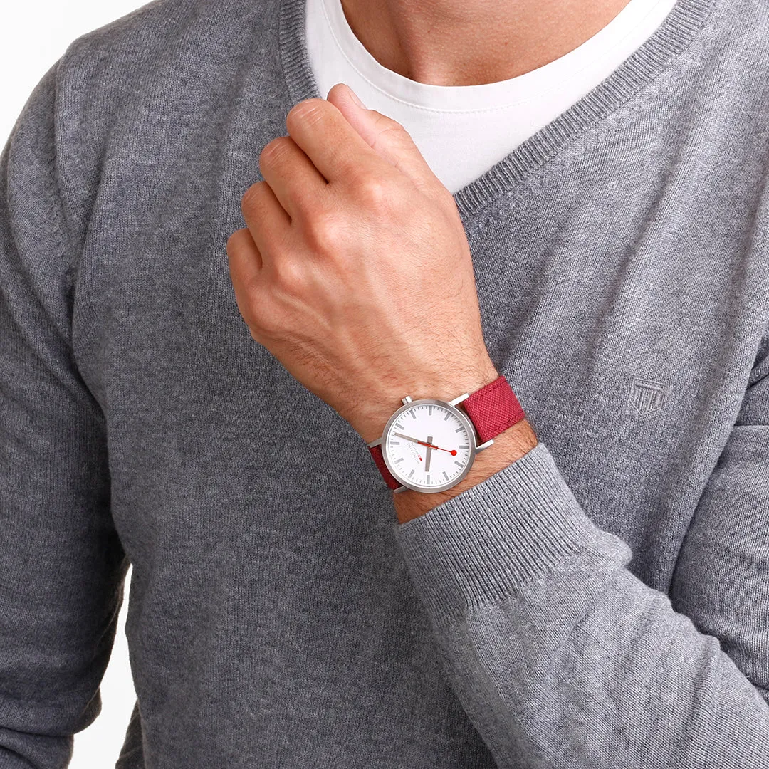 Mondaine Watch Classic Dark Cherry Textile D