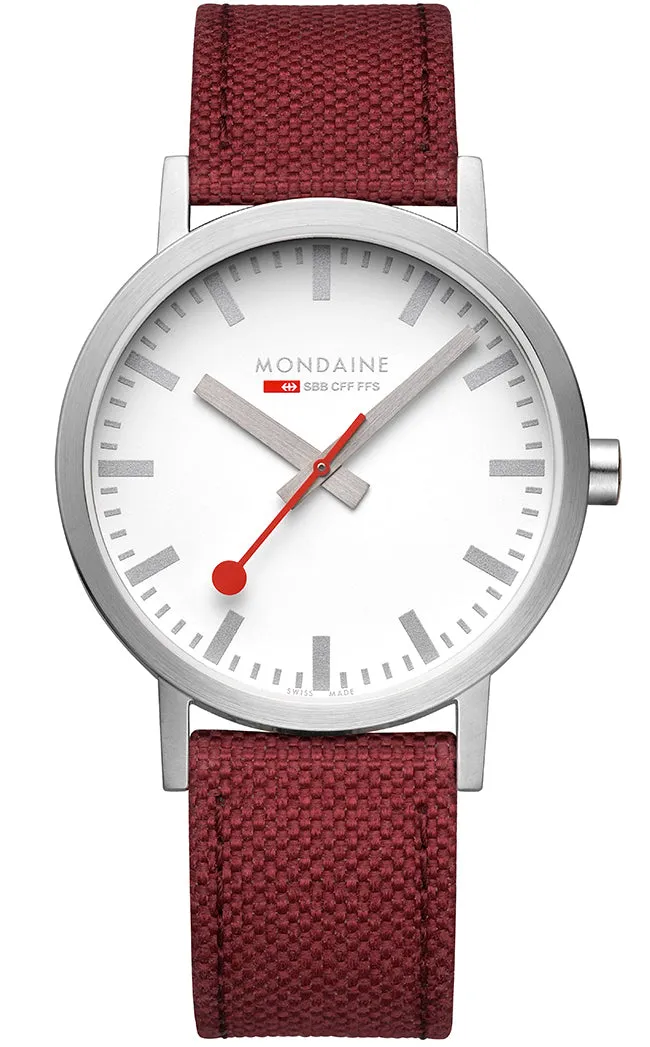 Mondaine Watch Classic Dark Cherry Textile D