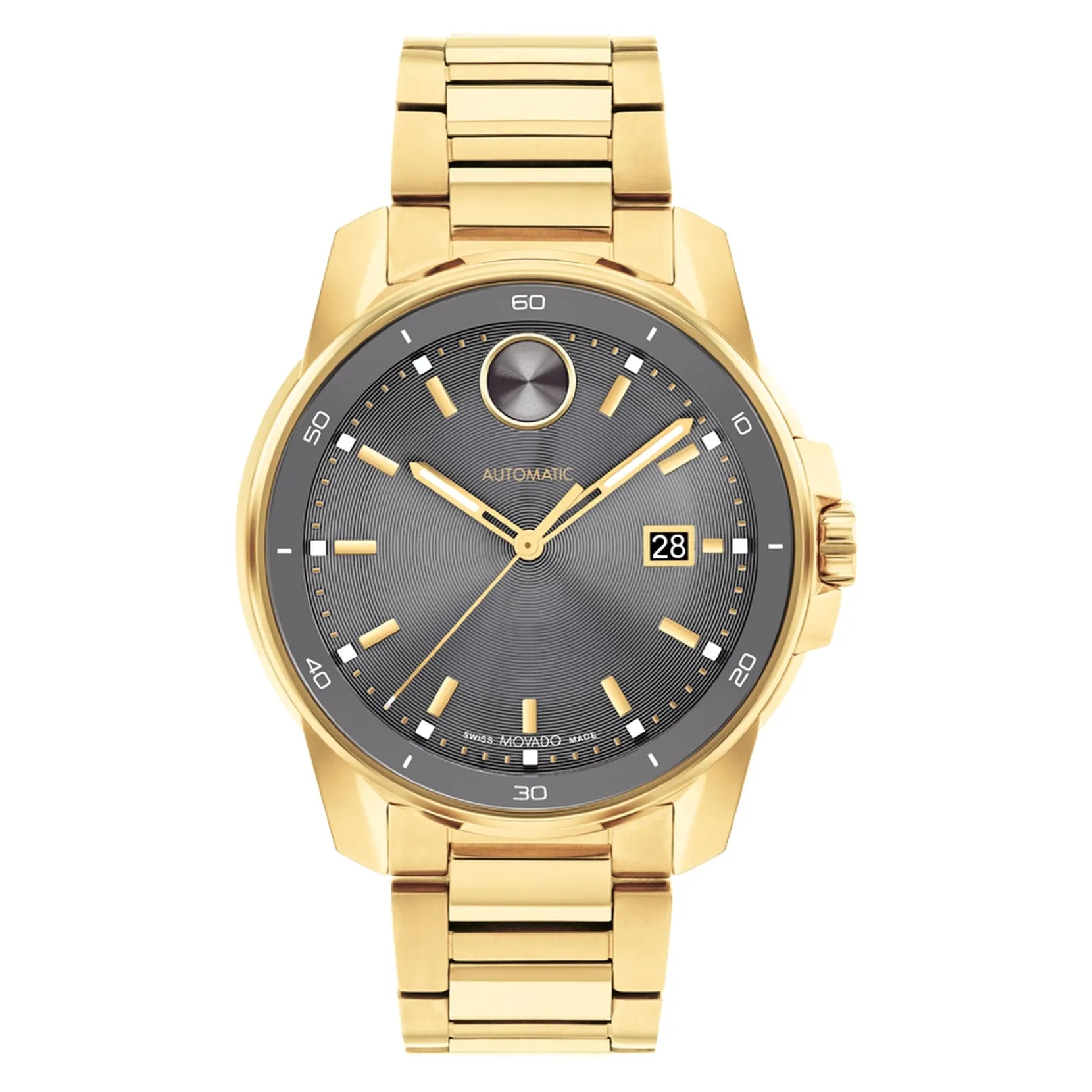 Movado Bold Verso Automatic Mens Gold Tone Gunmetal Dial Watch