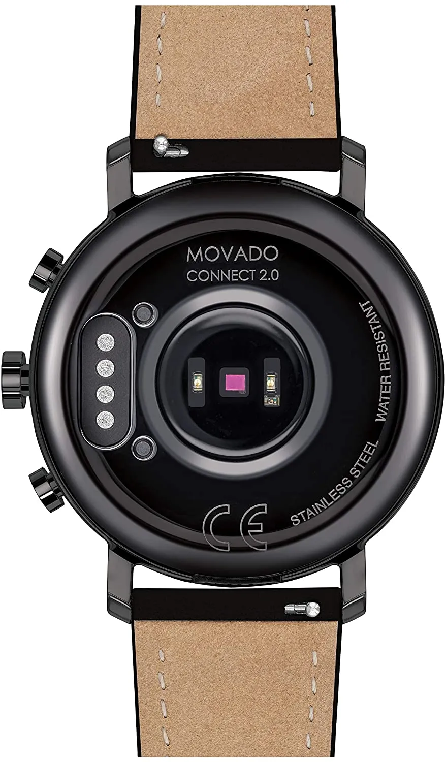 Movado Connect 2.0 Unisex Powered with Wear OS by Google Stainless Steel and Black Leather Smartwatch, Color: Black