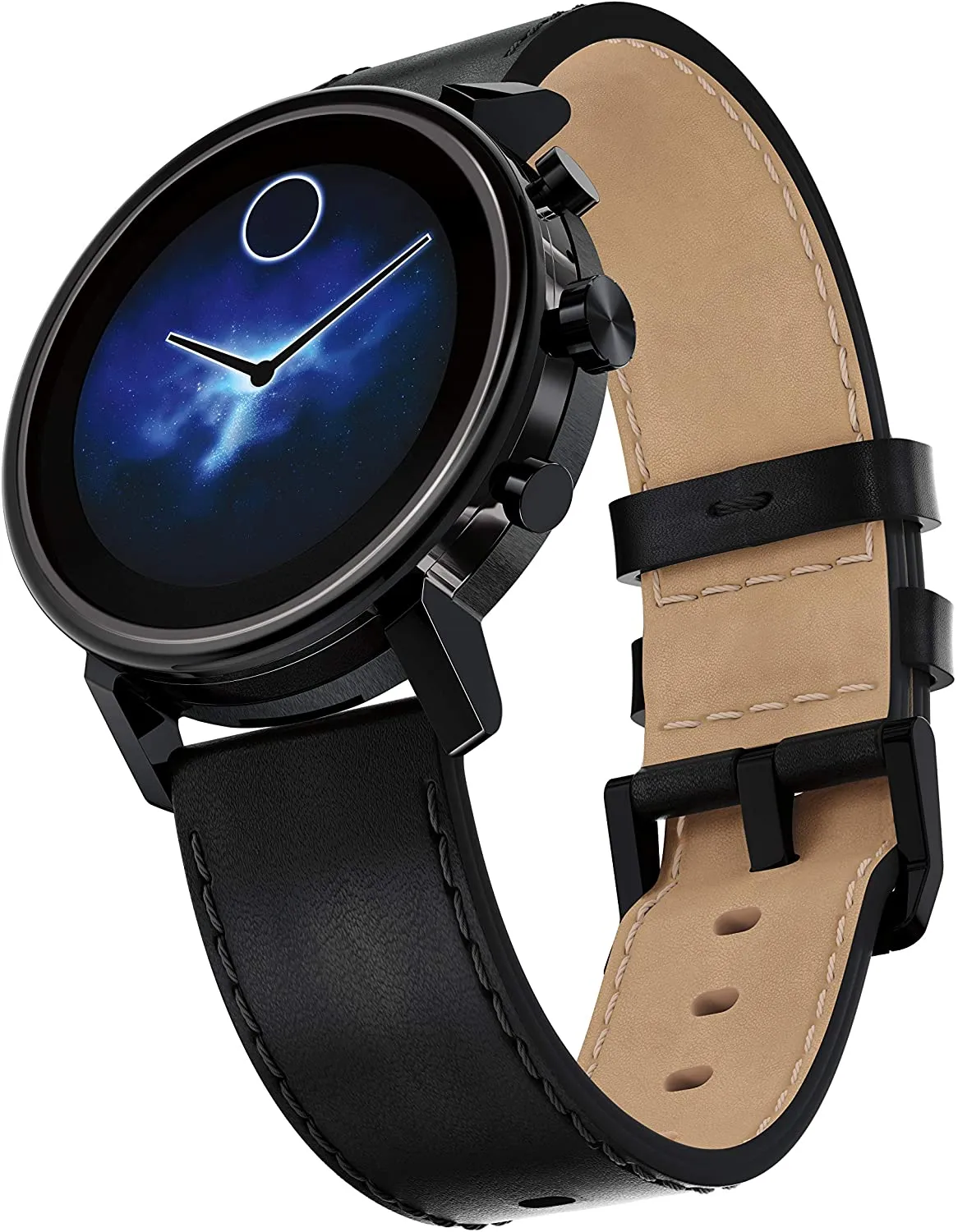 Movado Connect 2.0 Unisex Powered with Wear OS by Google Stainless Steel and Black Leather Smartwatch, Color: Black