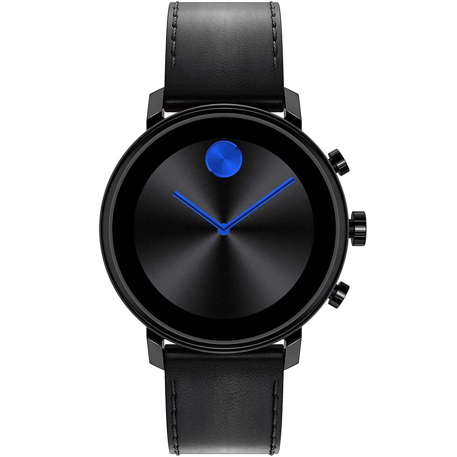 Movado Connect 2.0 Unisex Powered with Wear OS by Google Stainless Steel and Black Leather Smartwatch, Color: Black