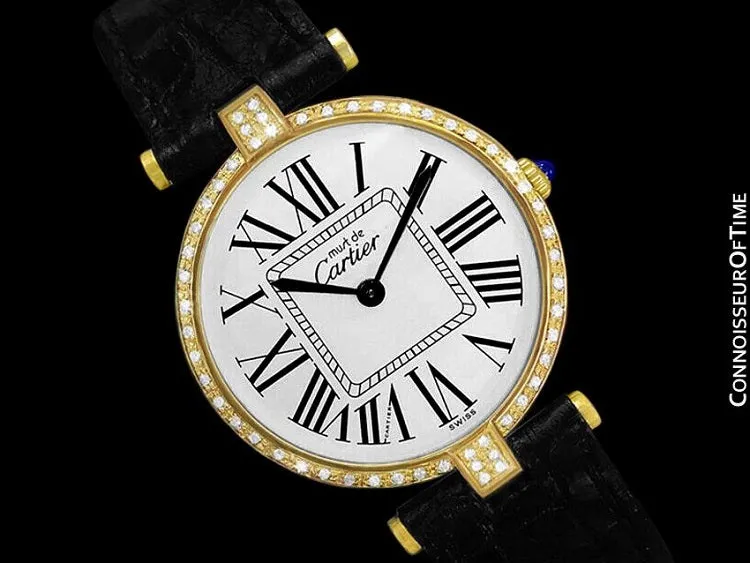 Must De Cartier Vendome Mens Midsize Unisex Vermeil Watch - 18K Gold Over Sterling Silver & Diamonds