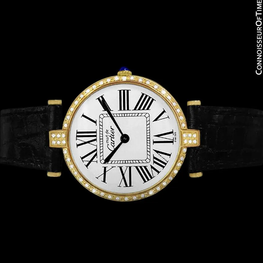 Must De Cartier Vendome Mens Midsize Unisex Vermeil Watch - 18K Gold Over Sterling Silver & Diamonds