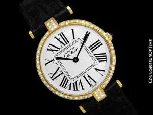 Must De Cartier Vendome Mens Midsize Unisex Vermeil Watch - 18K Gold Over Sterling Silver & Diamonds