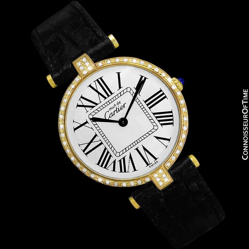 Must De Cartier Vendome Mens Midsize Unisex Vermeil Watch - 18K Gold Over Sterling Silver & Diamonds