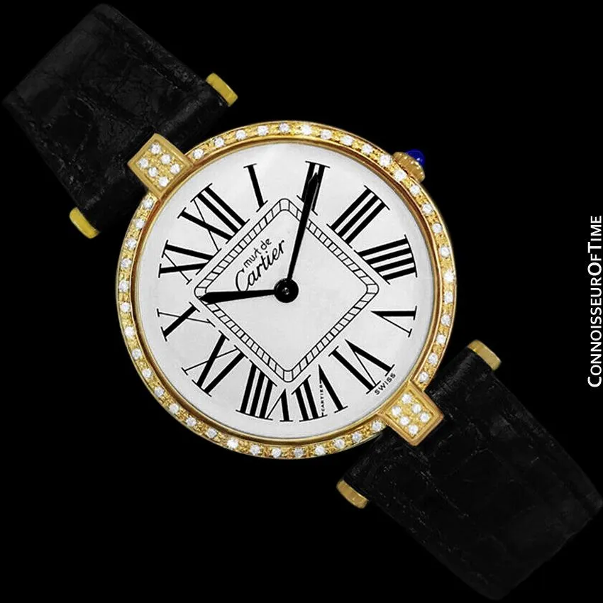 Must De Cartier Vendome Mens Midsize Unisex Vermeil Watch - 18K Gold Over Sterling Silver & Diamonds