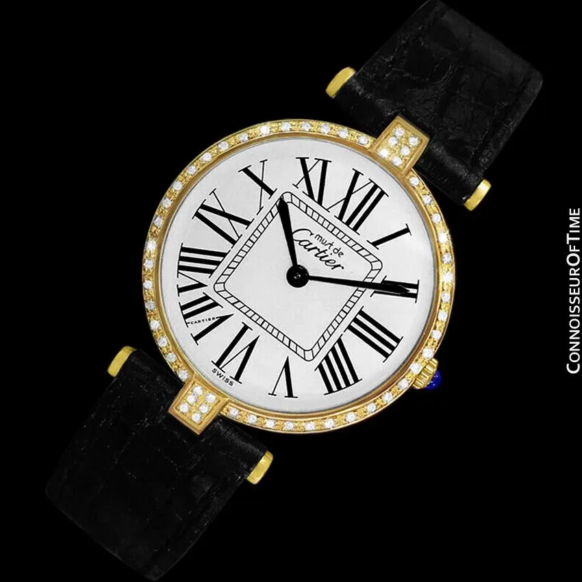 Must De Cartier Vendome Mens Midsize Unisex Vermeil Watch - 18K Gold Over Sterling Silver & Diamonds