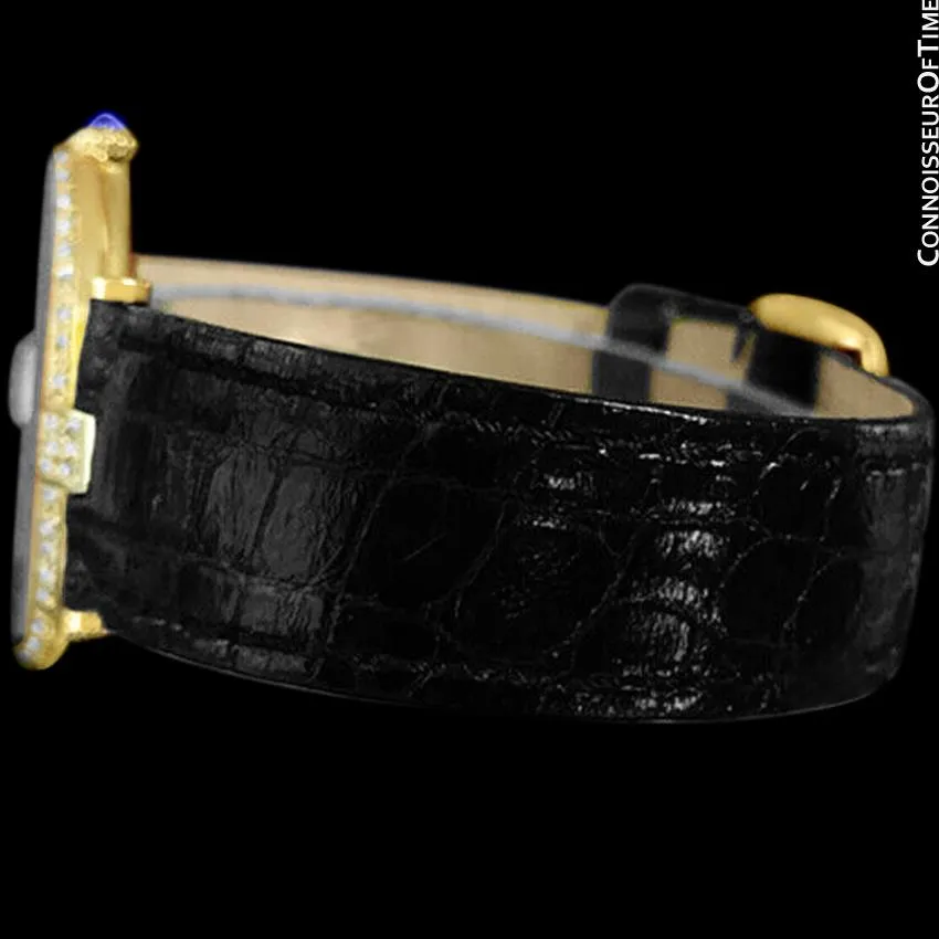 Must De Cartier Vendome Mens Midsize Unisex Vermeil Watch - 18K Gold Over Sterling Silver & Diamonds