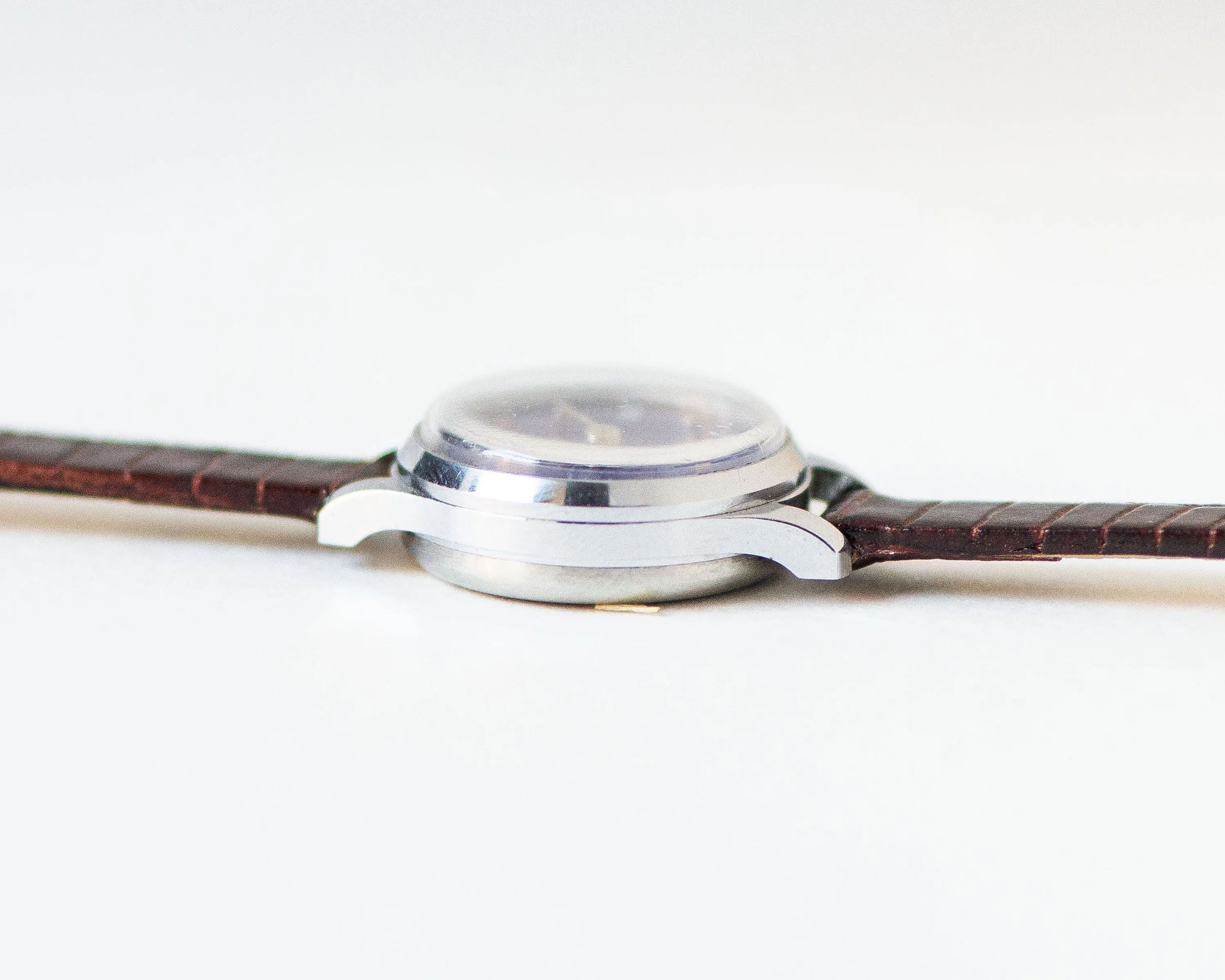 Navy blue women's watch unused Seagull, lady watch petite vintage new old stock, women's watch silver shade jewelry new genuine leather band