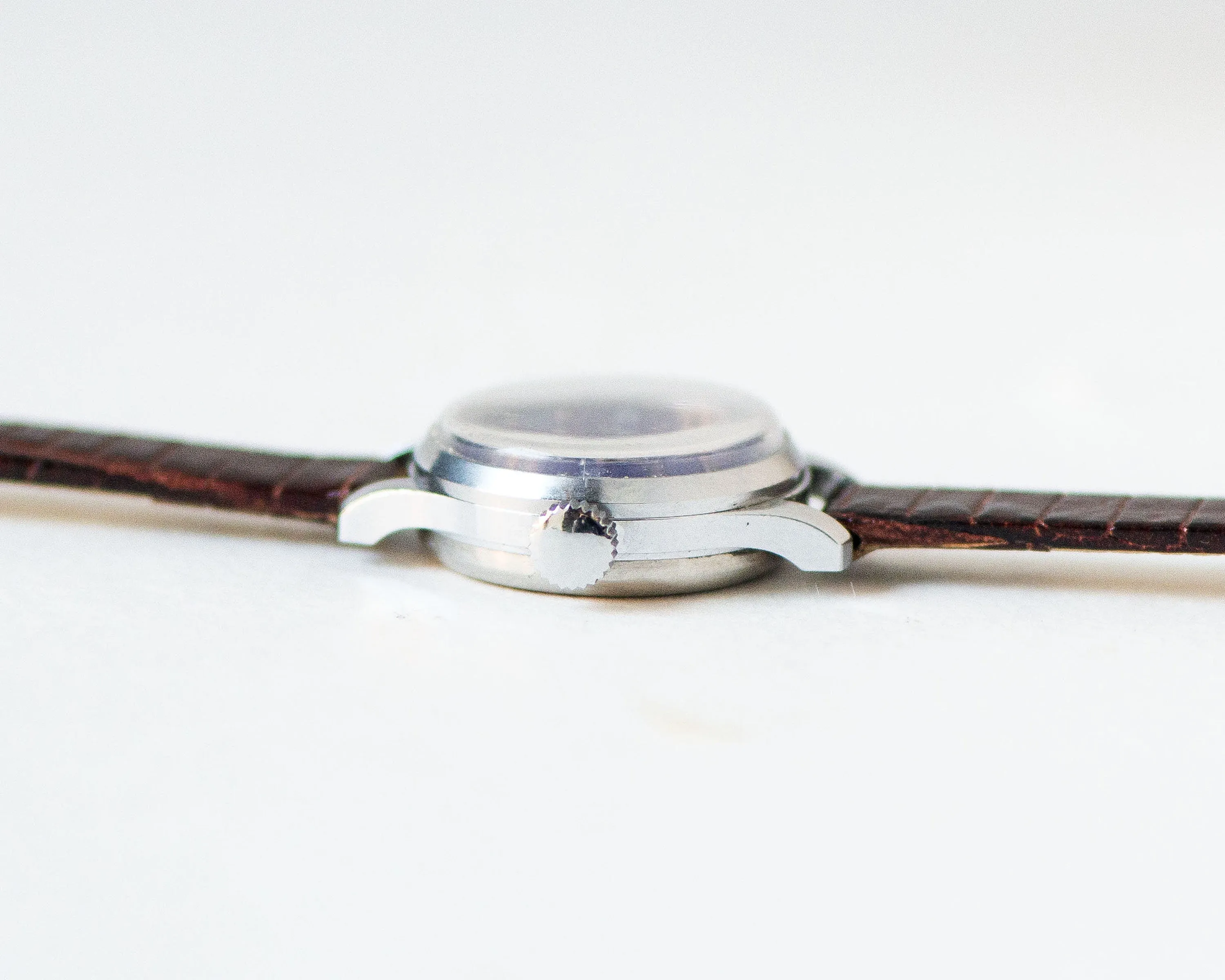 Navy blue women's watch unused Seagull, lady watch petite vintage new old stock, women's watch silver shade jewelry new genuine leather band