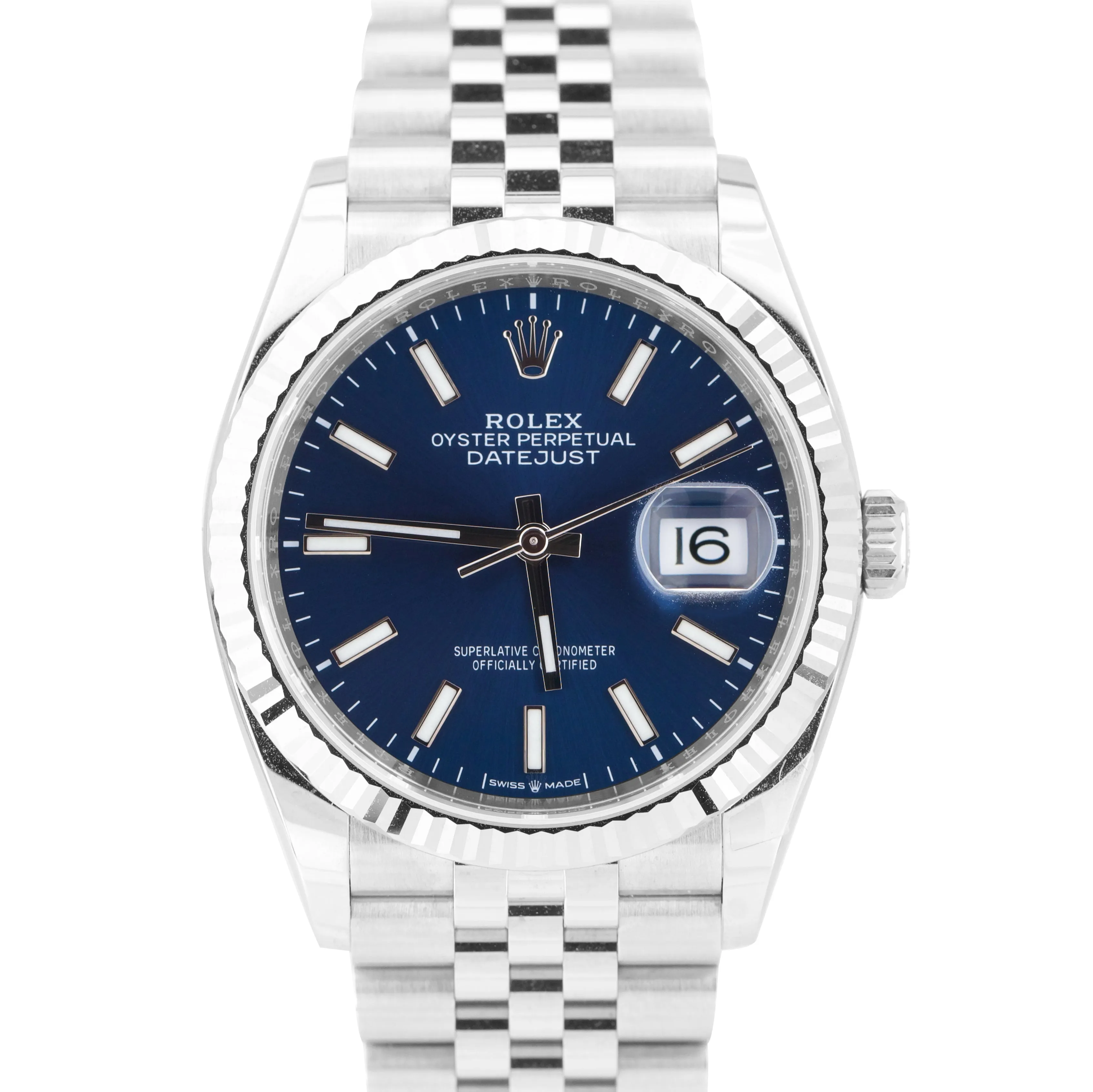 NEW 2021 Rolex DateJust 36 Blue 36mm Fluted Steel Gold Jubilee Watch 126234