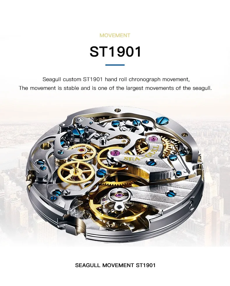 New 40mm Sea-Gull "1963" Official Original Genuine Air Force pilot Manual Wind Chronograph Mechanical watch. Calibre:ST1901. Model: 819.87.1963