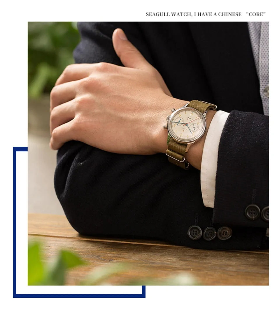 New 40mm Sea-Gull "1963" Official Original Genuine Air Force pilot Manual Wind Chronograph Mechanical watch. Calibre:ST1901. Model: 819.87.1963