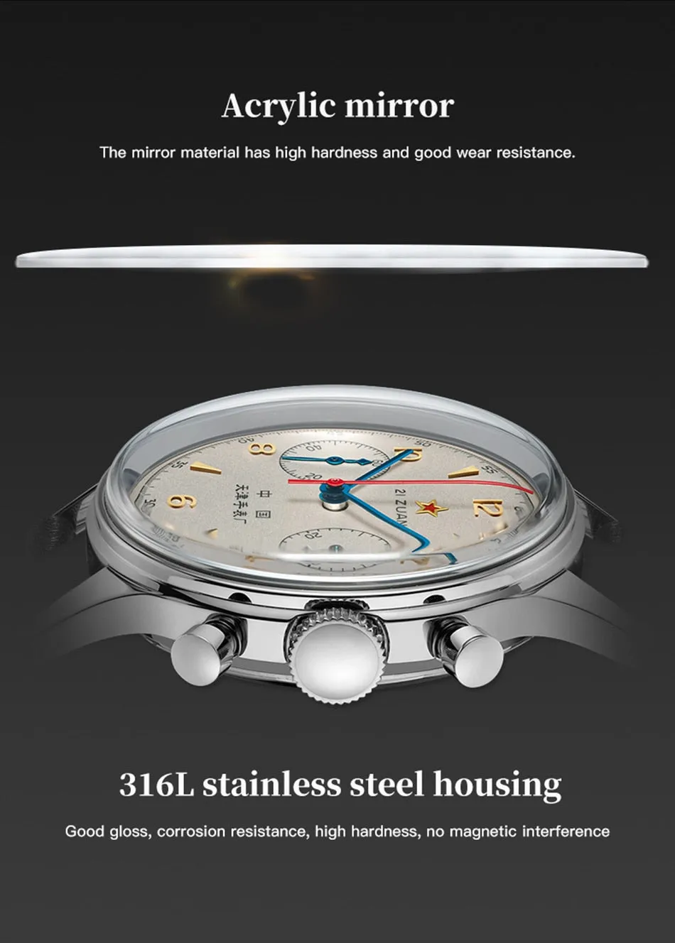 New 40mm Sea-Gull "1963" Official Original Genuine Air Force pilot Manual Wind Chronograph Mechanical watch. Calibre:ST1901. Model: 819.87.1963