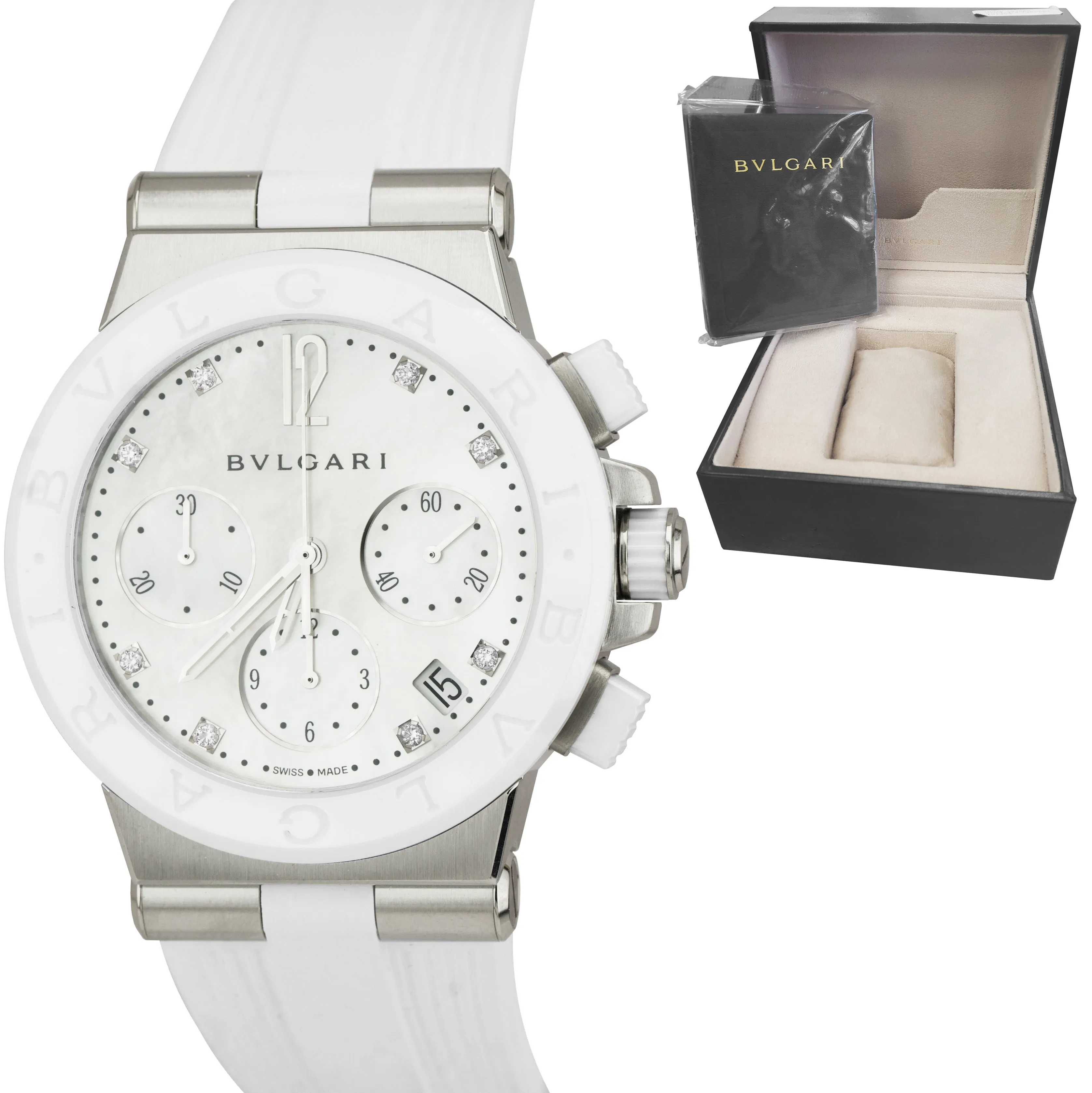 NEW Bvlgari Diagono 37mm Stainless White MOP Automatic Diamond Watch DG 37 SC CH