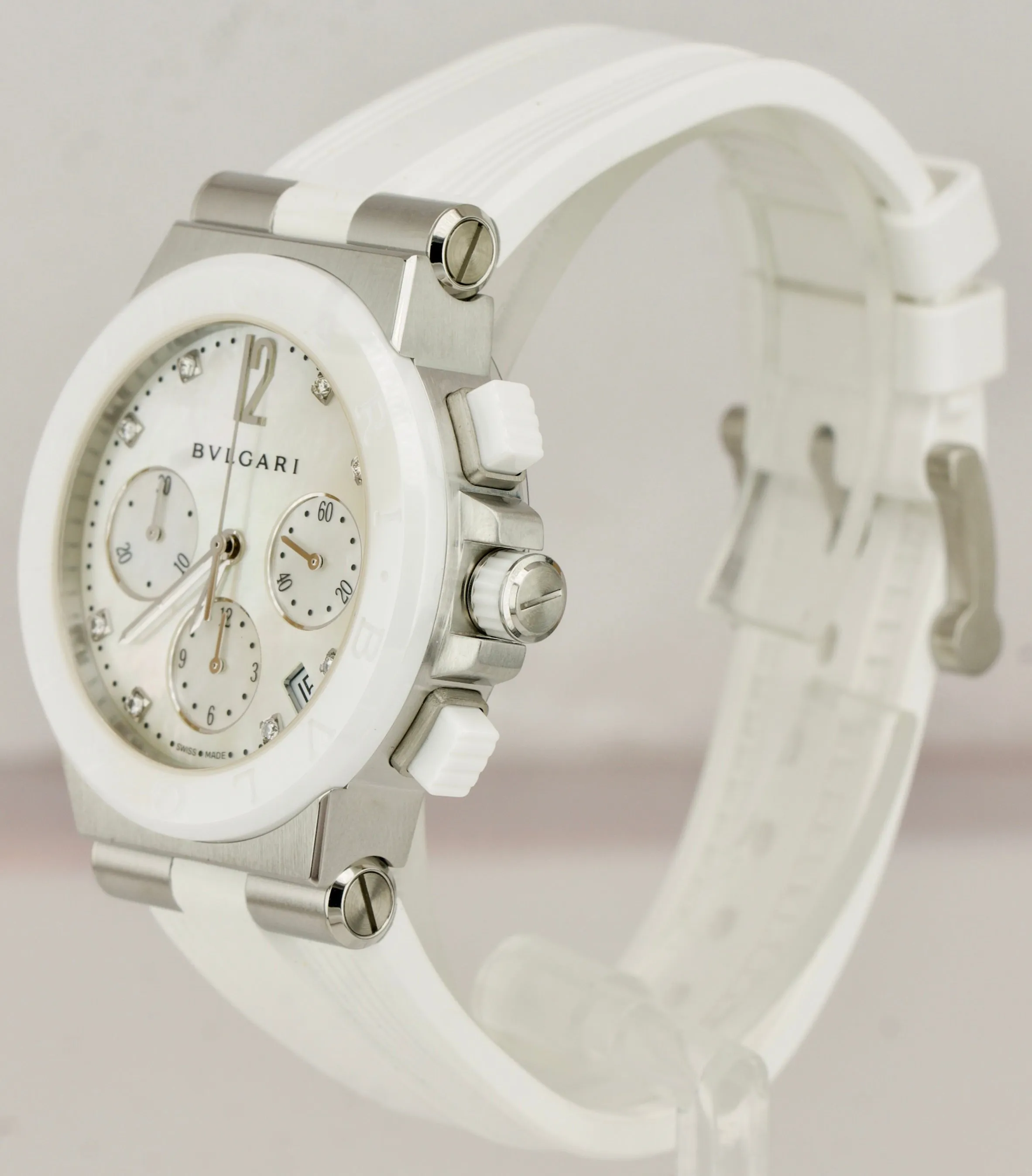 NEW Bvlgari Diagono 37mm Stainless White MOP Automatic Diamond Watch DG 37 SC CH