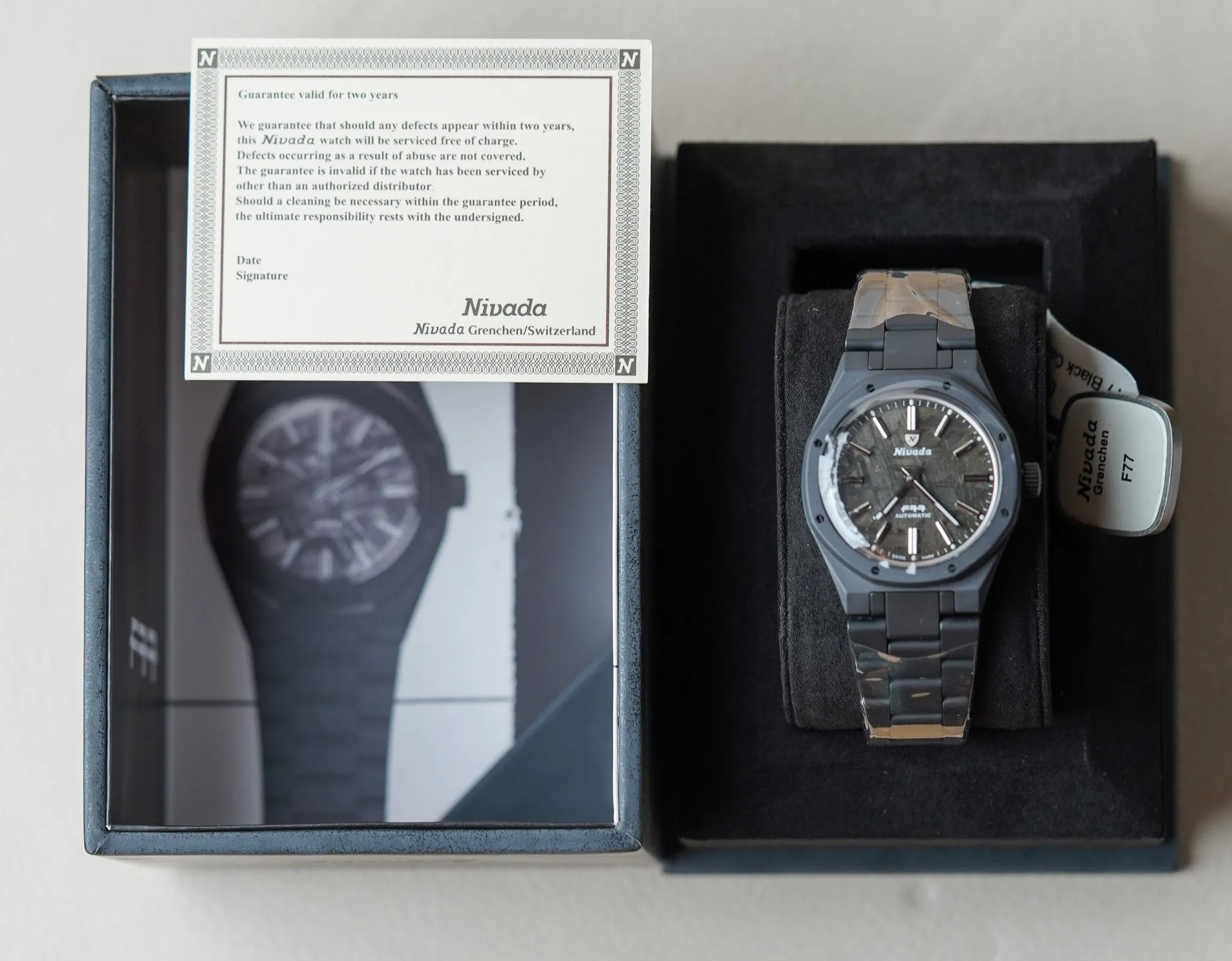 Nivada Grenchen F77 Black Ceramic Meteorite Dial 68020A77