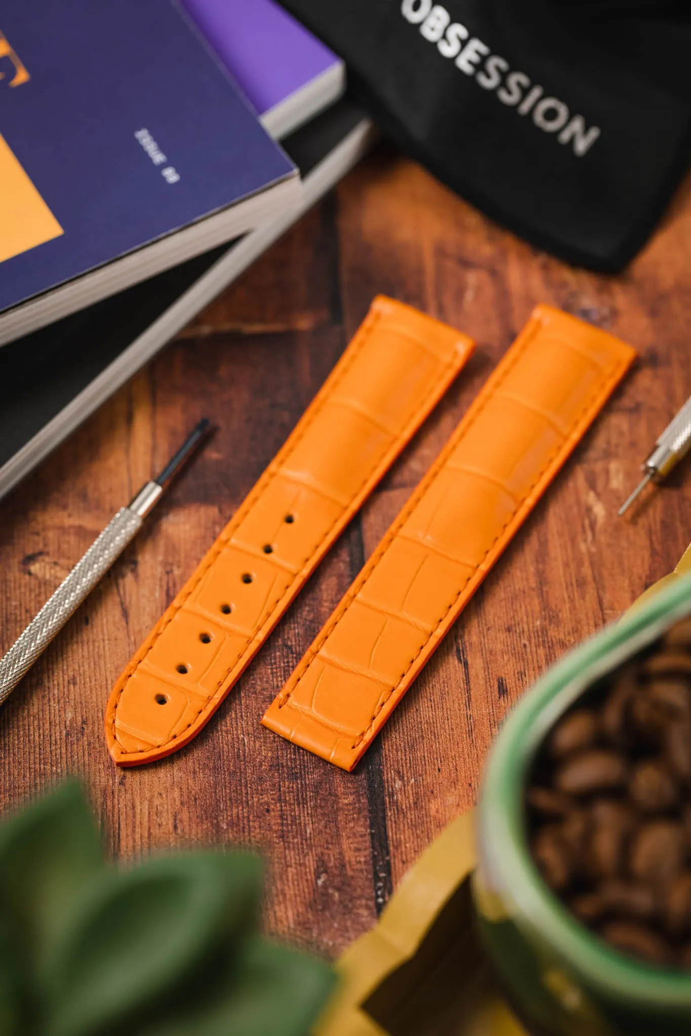OMEGA 98000147 Genuine Alligator 20mm Deployment Watch Strap - ORANGE