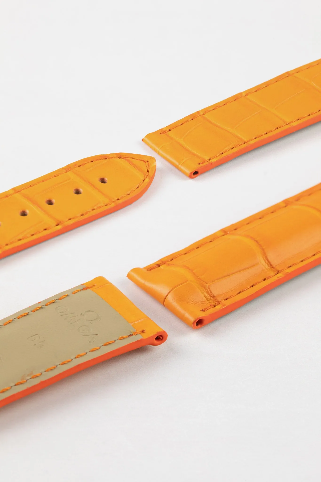 OMEGA 98000147 Genuine Alligator 20mm Deployment Watch Strap - ORANGE