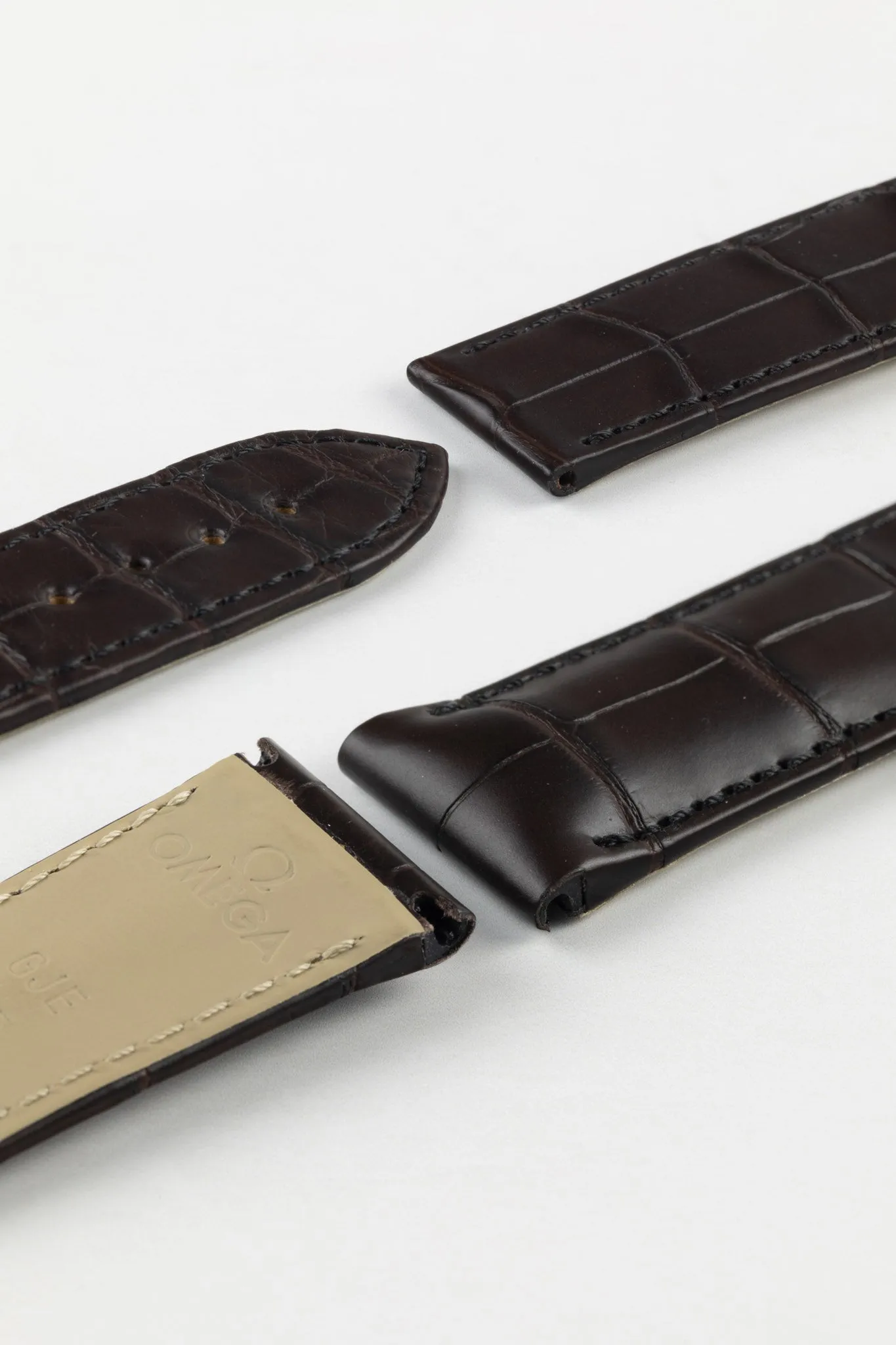 OMEGA 98000234 DeVille Hour Vision Genuine Alligator 22mm Deployment Watch Strap in DARK BROWN