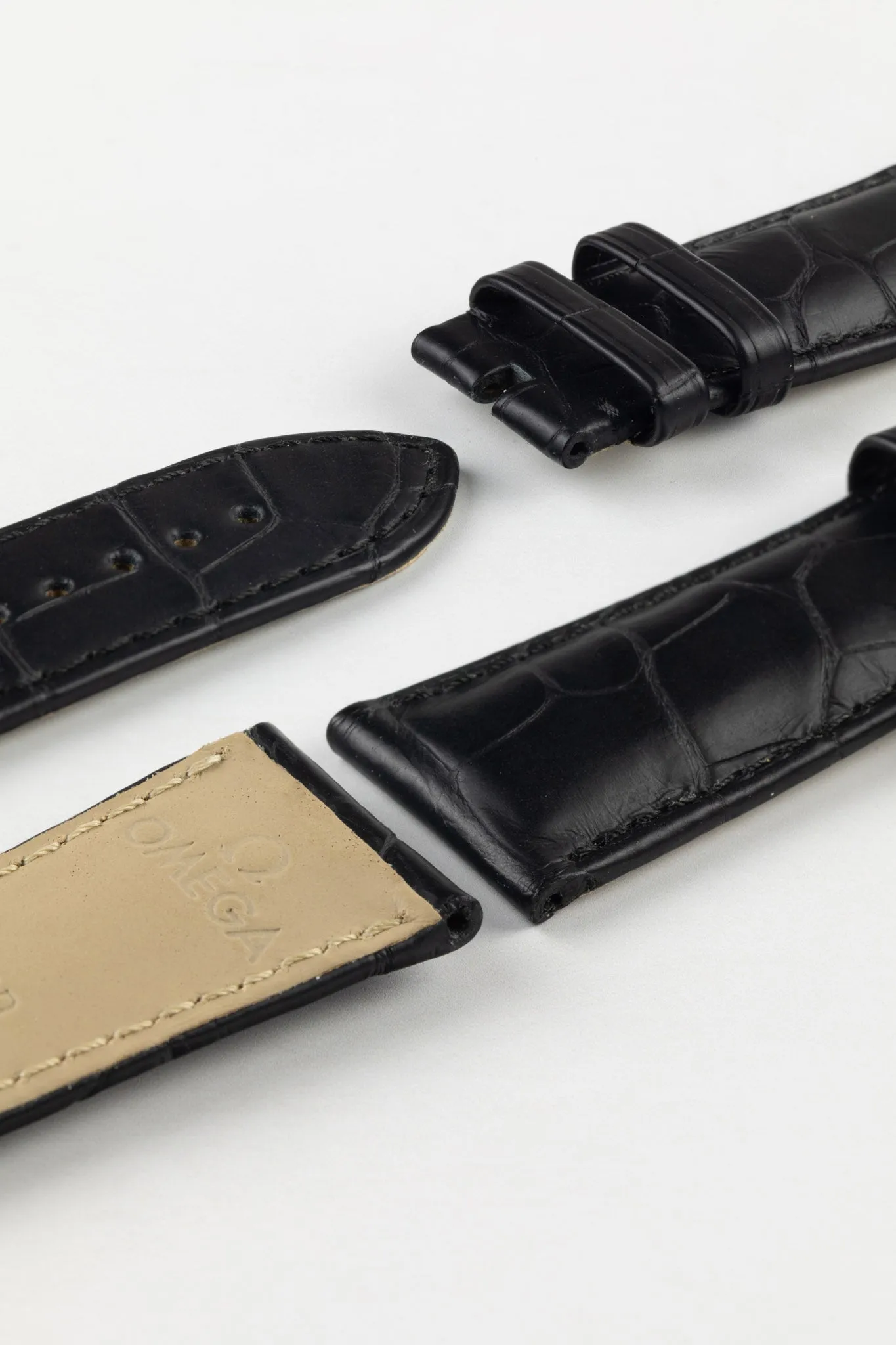 OMEGA 98000265 Genuine Alligator Leather 24mm Short Watch Strap - BLACK