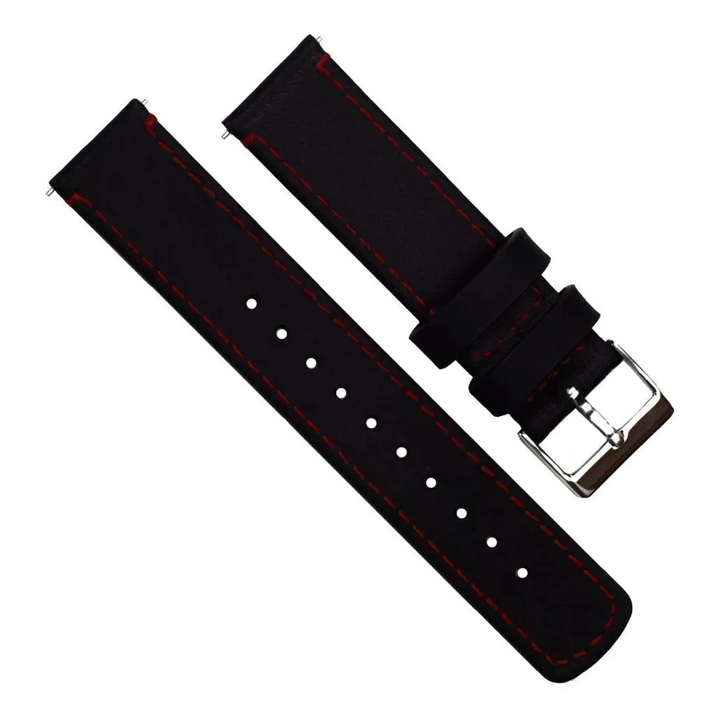 Omega Moonswatch Black Leather Crimson Red Stitching Watch Band
