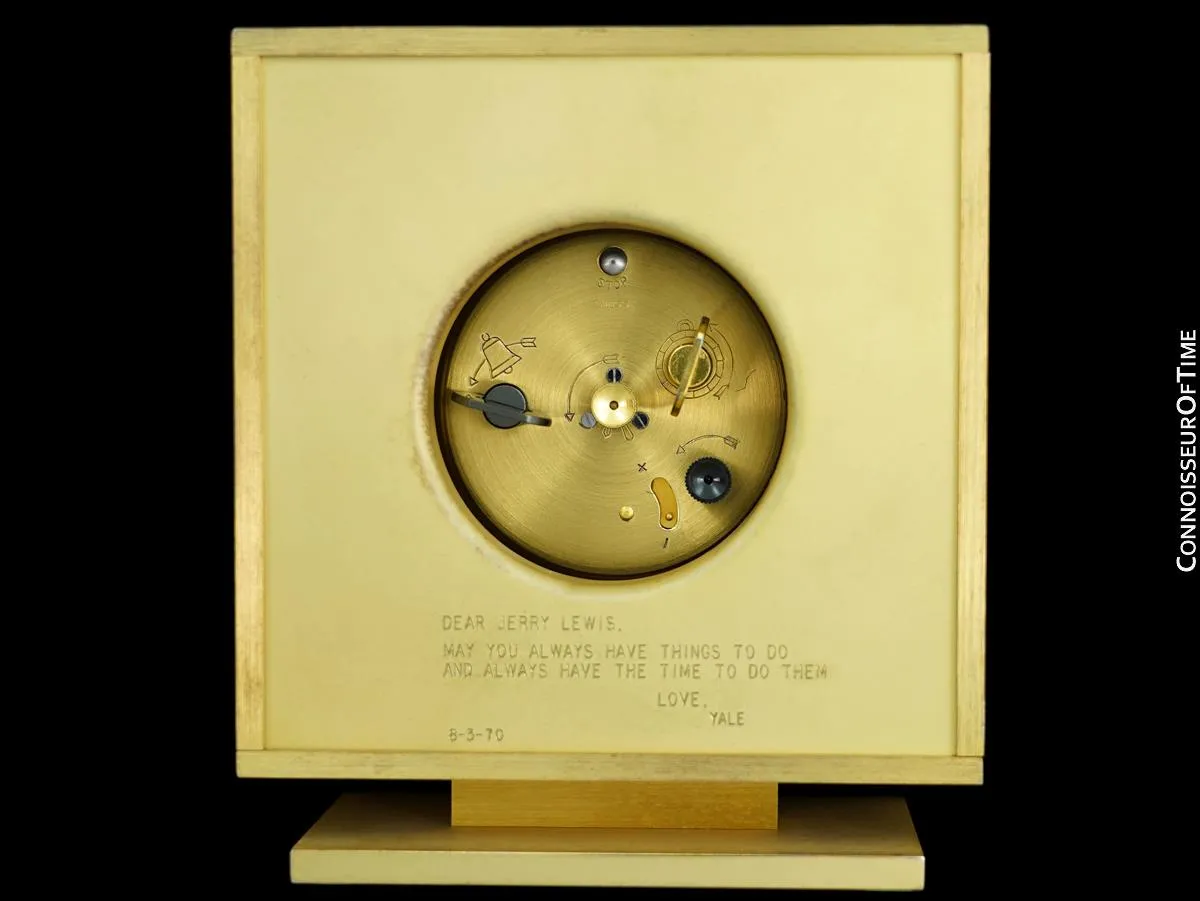 Owned & Used By Jerry Lewis - 1970 Angelus Brass & Lapis Desk Clock with Alarm and Inscription to Mr. Lewis