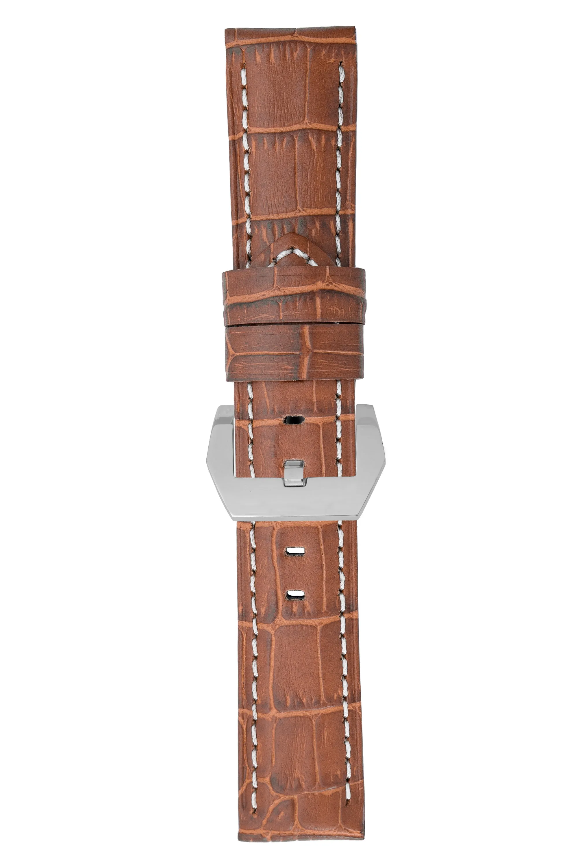 Panerai-Style Alligator-Embossed Watch Strap in BROWN / WHITE