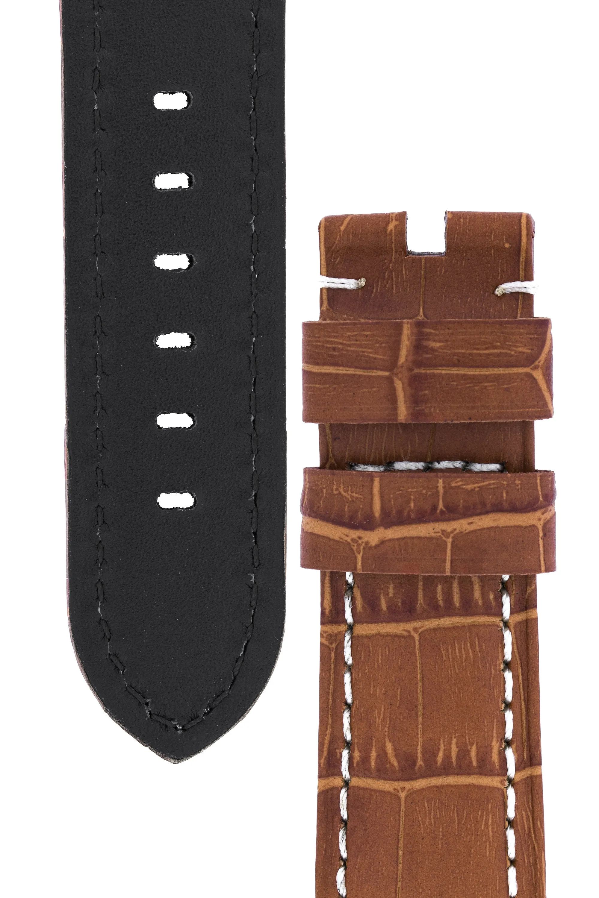 Panerai-Style Alligator-Embossed Watch Strap in BROWN / WHITE