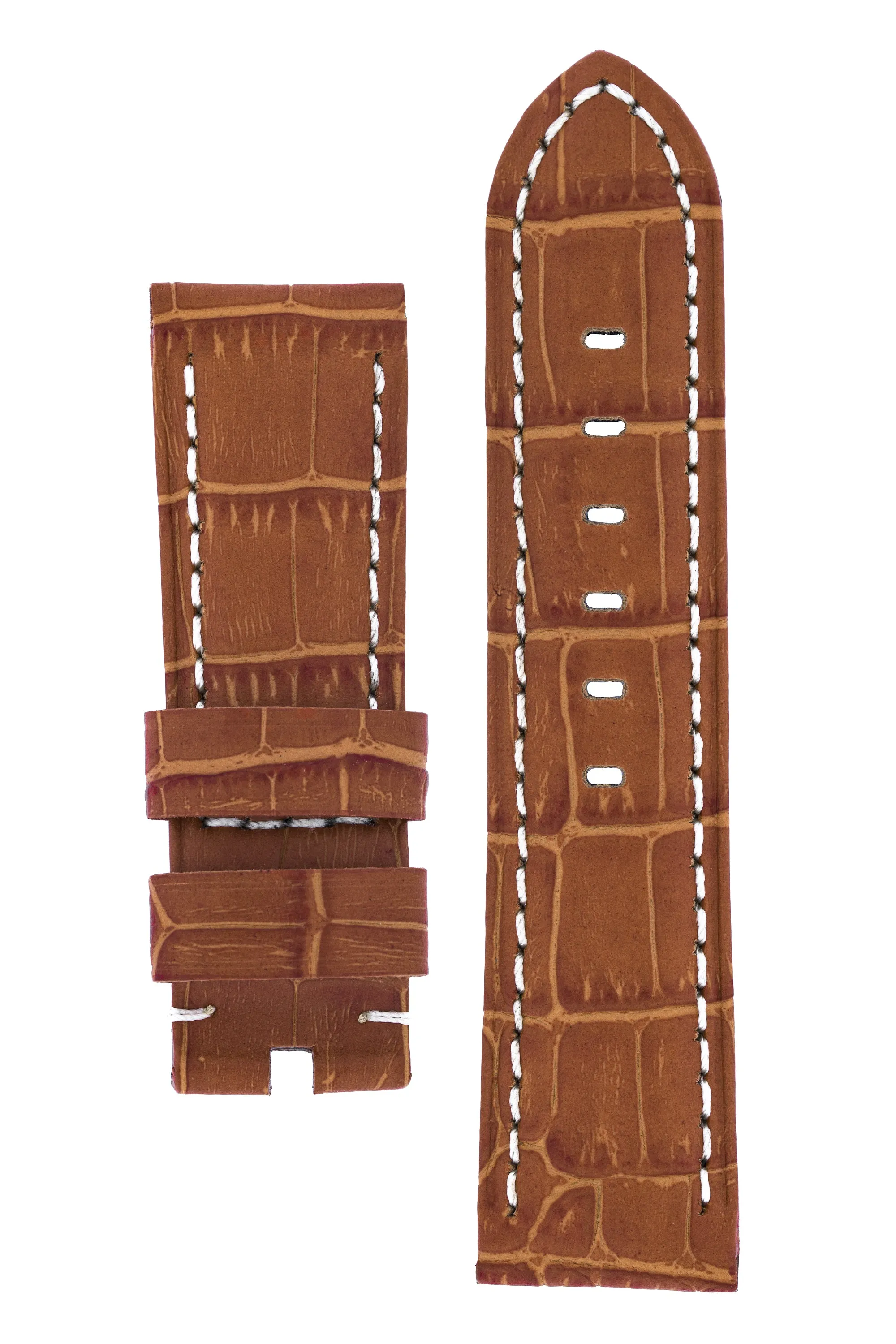 Panerai-Style Alligator-Embossed Watch Strap in BROWN / WHITE