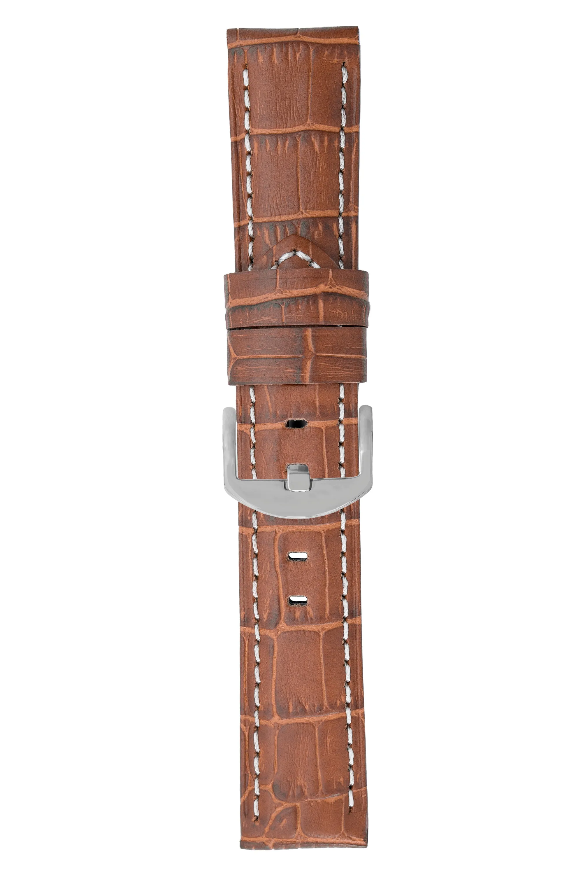 Panerai-Style Alligator-Embossed Watch Strap in BROWN / WHITE