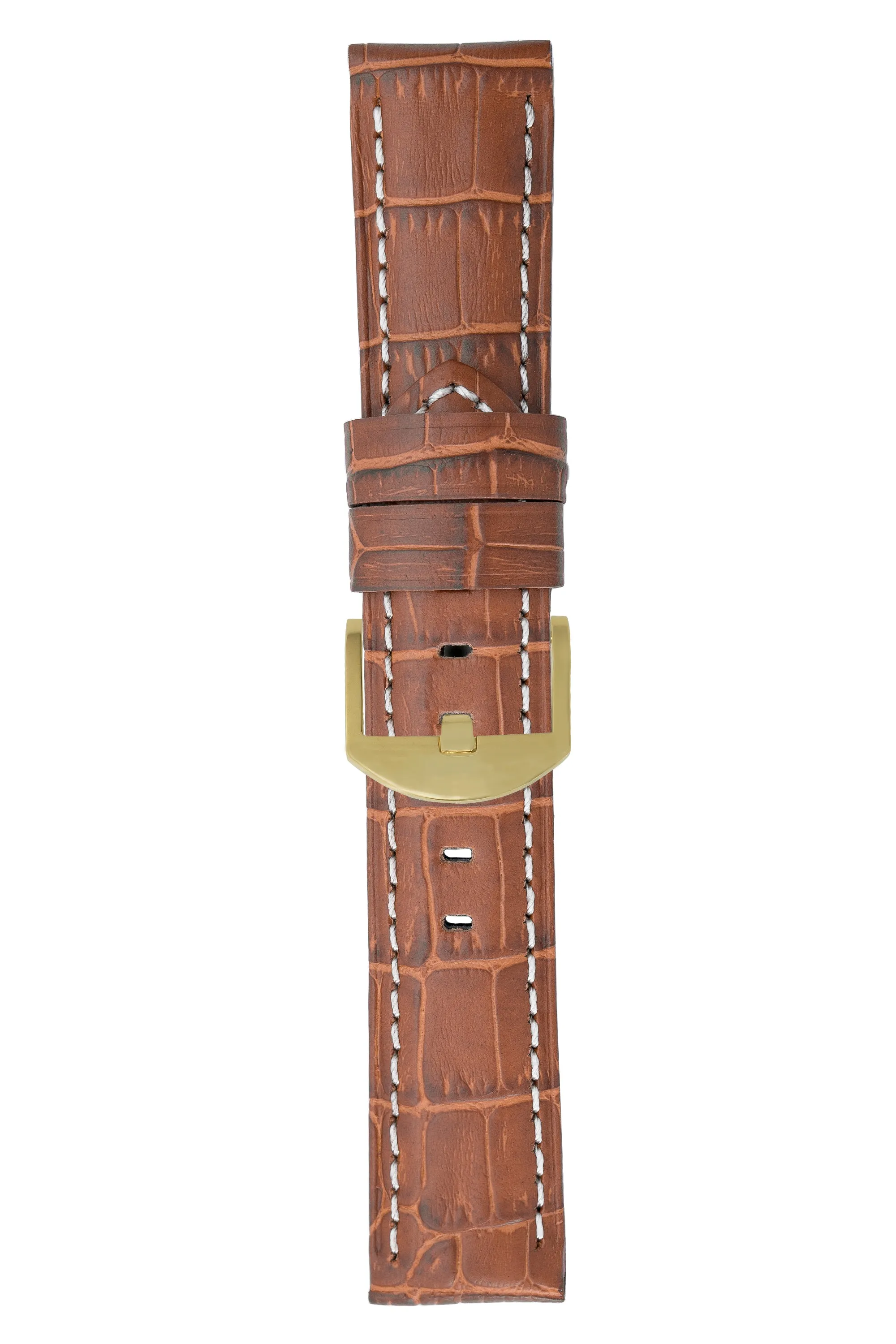 Panerai-Style Alligator-Embossed Watch Strap in BROWN / WHITE