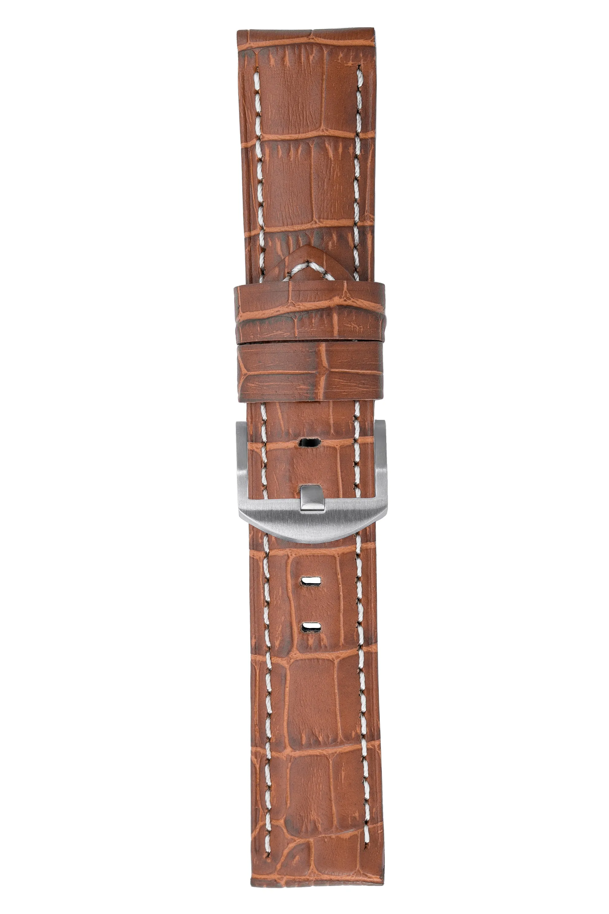Panerai-Style Alligator-Embossed Watch Strap in BROWN / WHITE