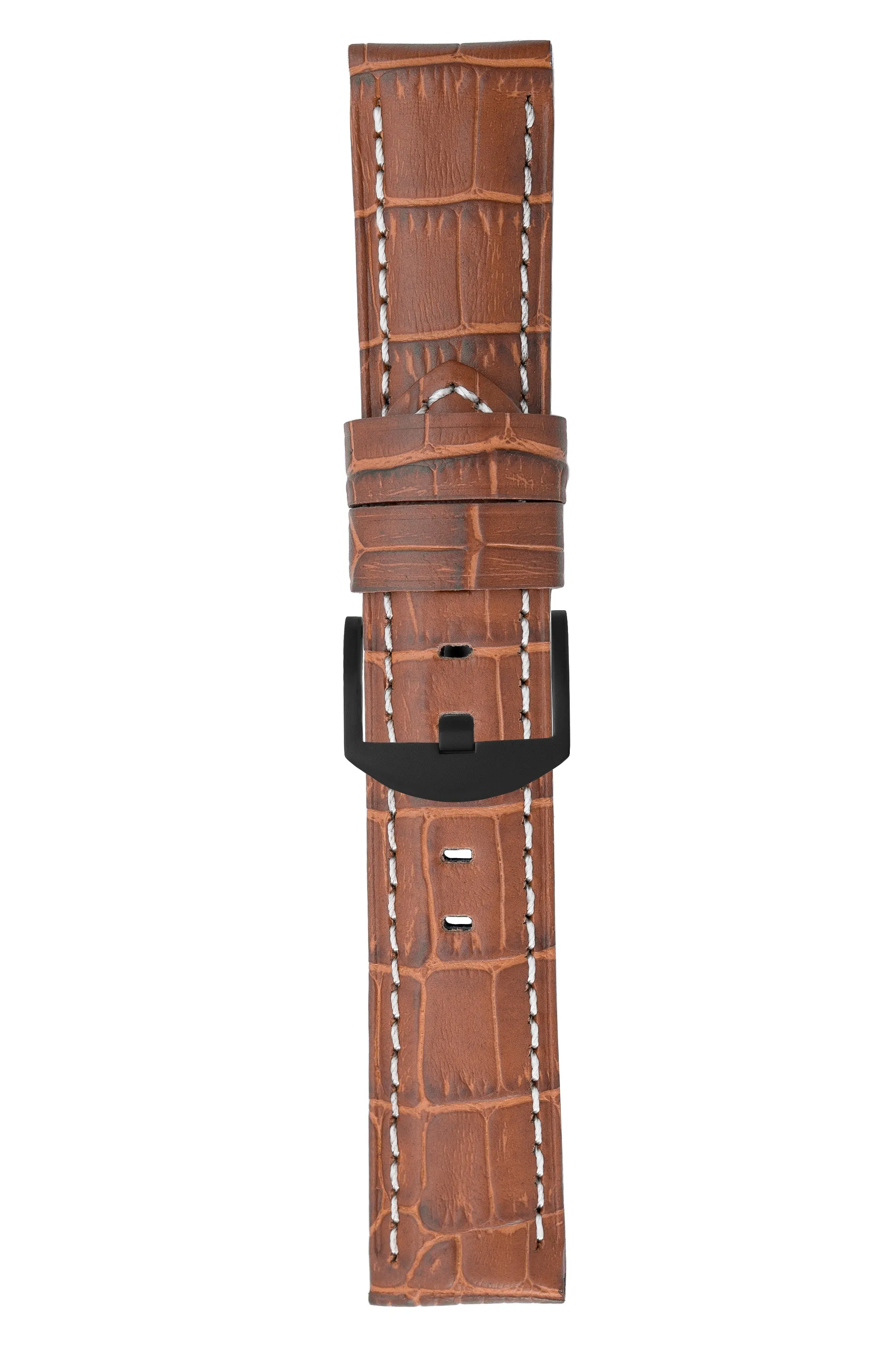 Panerai-Style Alligator-Embossed Watch Strap in BROWN / WHITE