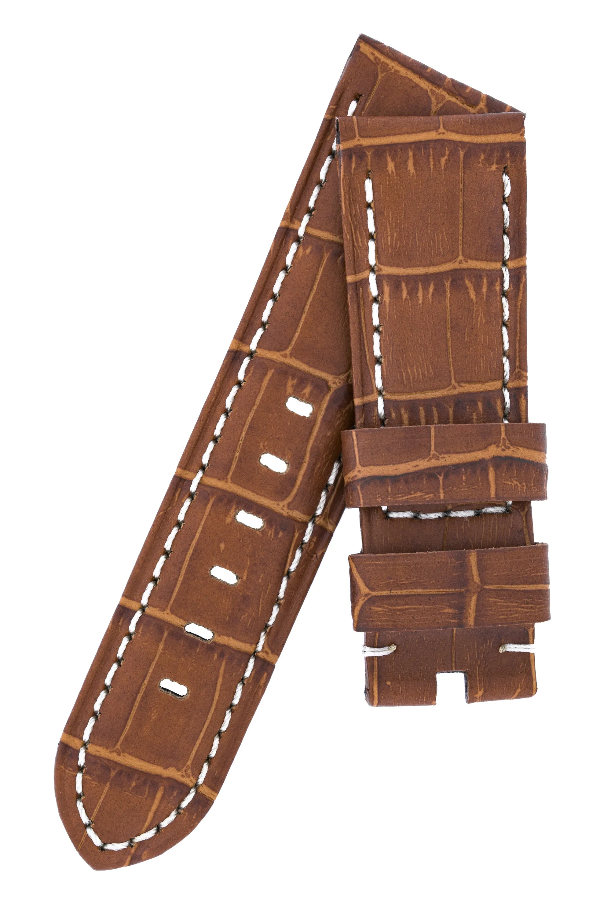 Panerai-Style Alligator-Embossed Watch Strap in BROWN / WHITE