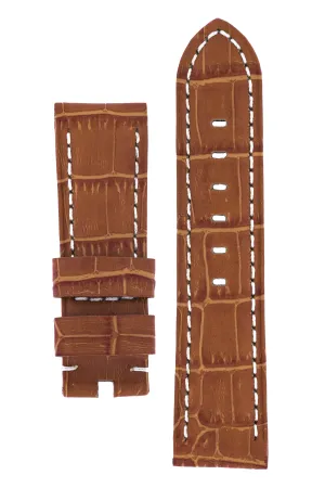 Panerai-Style Alligator-Embossed Watch Strap in BROWN / WHITE