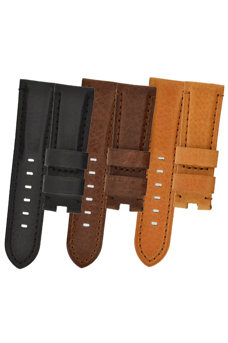 Panerai-Style Vintage Leather Deployment Watch Strap in GOLD BROWN