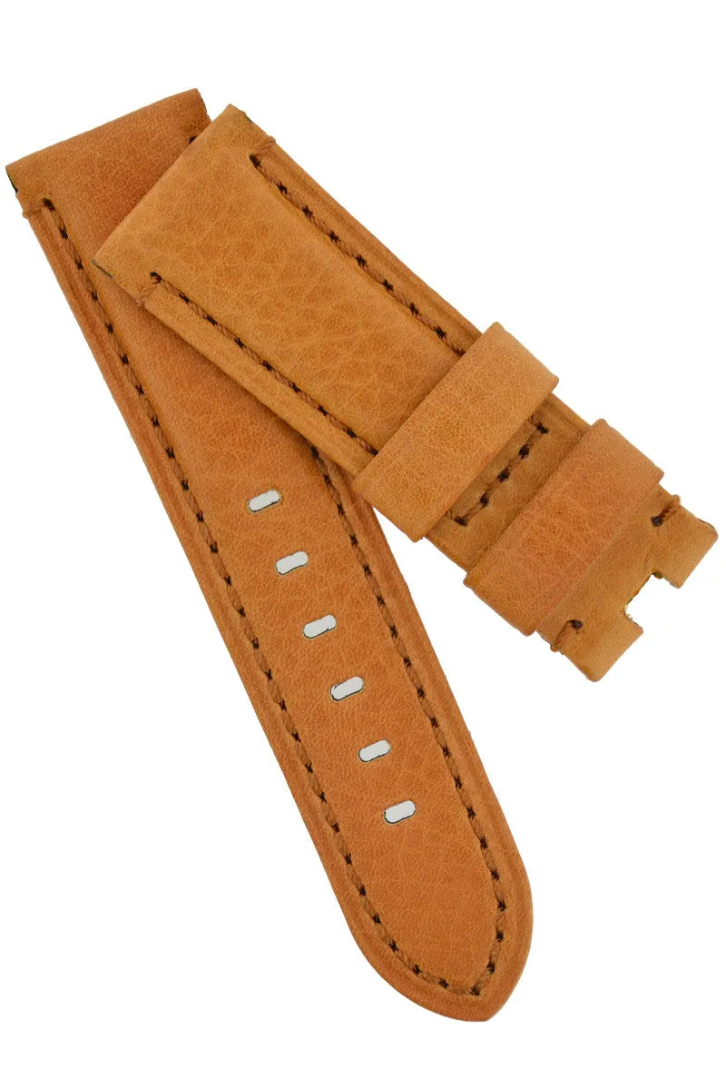 Panerai-Style Vintage Leather Deployment Watch Strap in GOLD BROWN