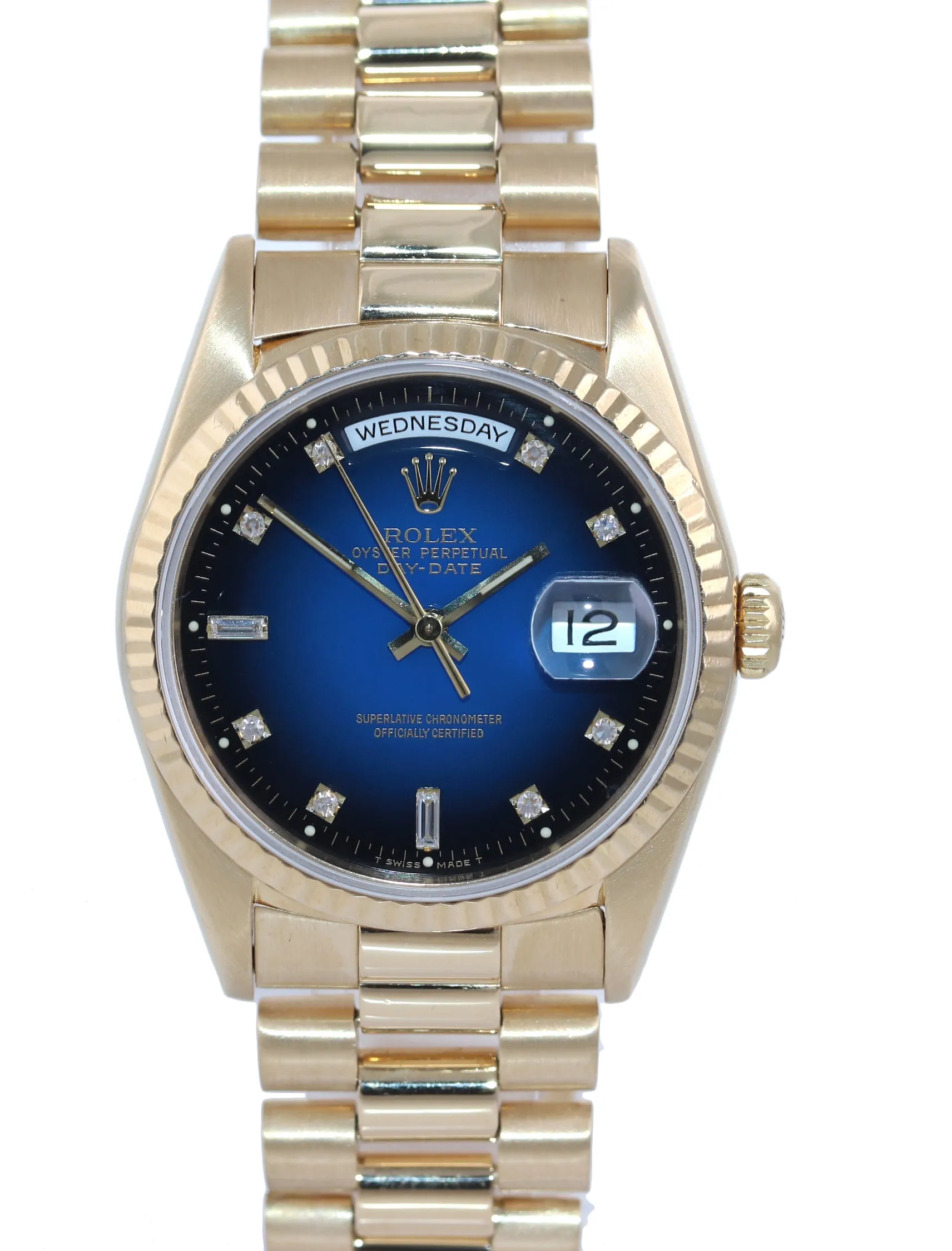 PAPERS Rolex President BLUE VIGNETTE Diamond Double Quick Gold Watch 18238 Box