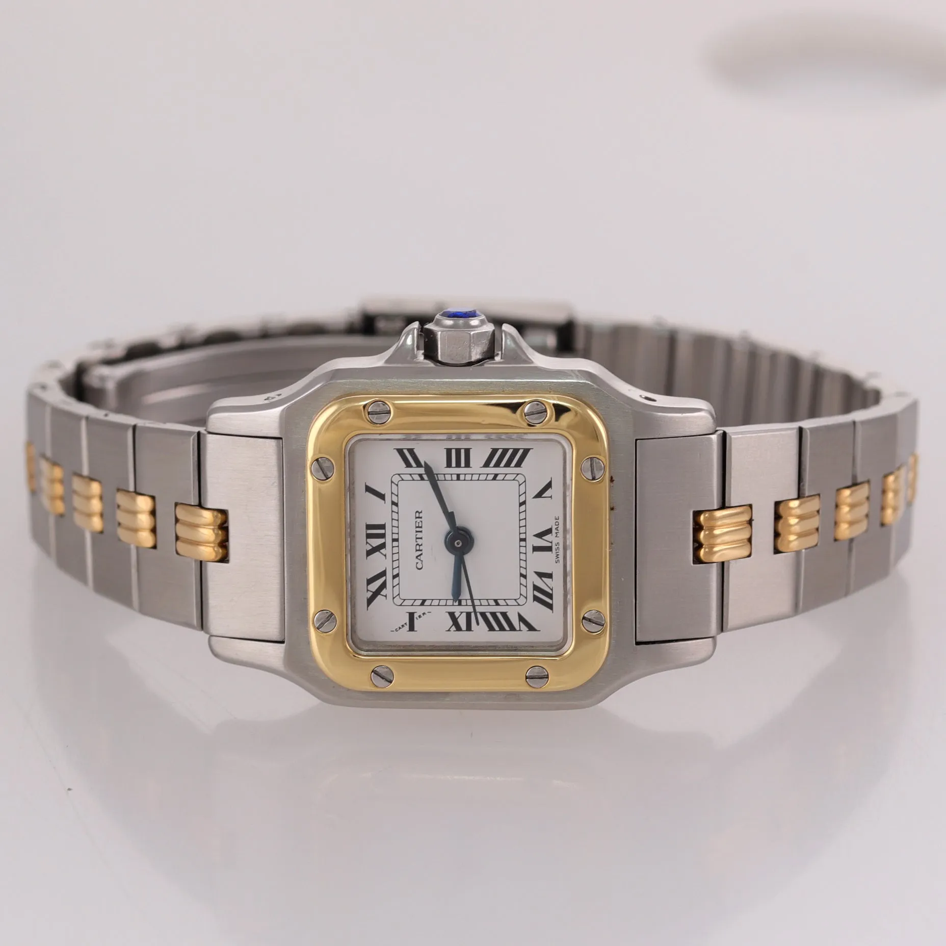 PAPERS VTG Cartier Santos 18k Gold Steel 24mm Roman Automatic Two Tone Watch