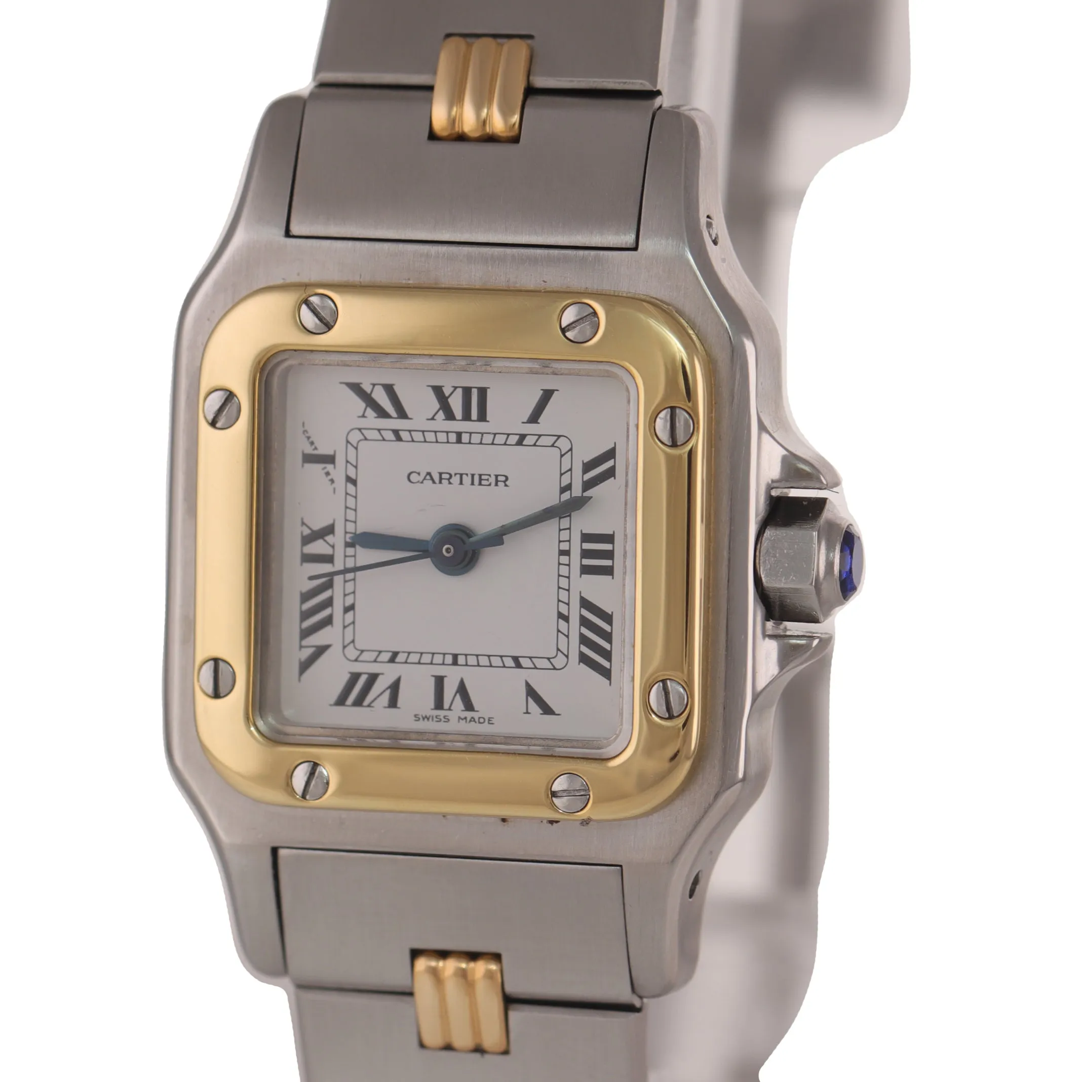 PAPERS VTG Cartier Santos 18k Gold Steel 24mm Roman Automatic Two Tone Watch