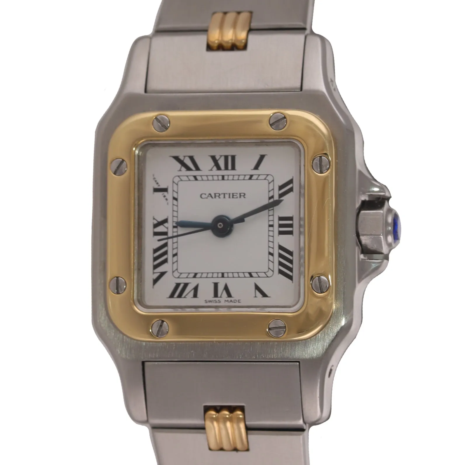 PAPERS VTG Cartier Santos 18k Gold Steel 24mm Roman Automatic Two Tone Watch