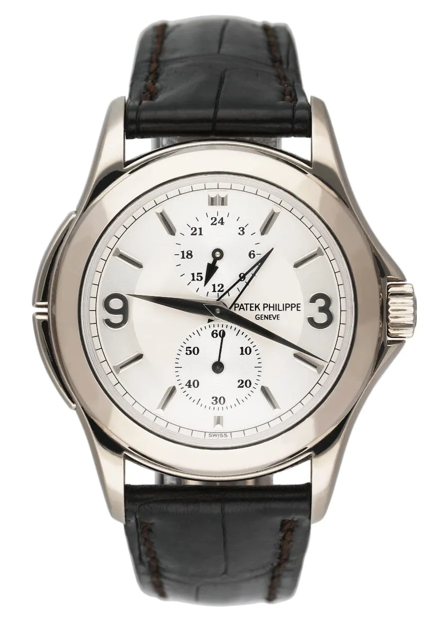 Patek Philippe Calatrava Travel Time 5134G 18K White Gold Mens Watch Box Papers