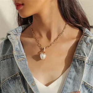 Pearl & 18K Gold-Plated Heart Pendant Necklace