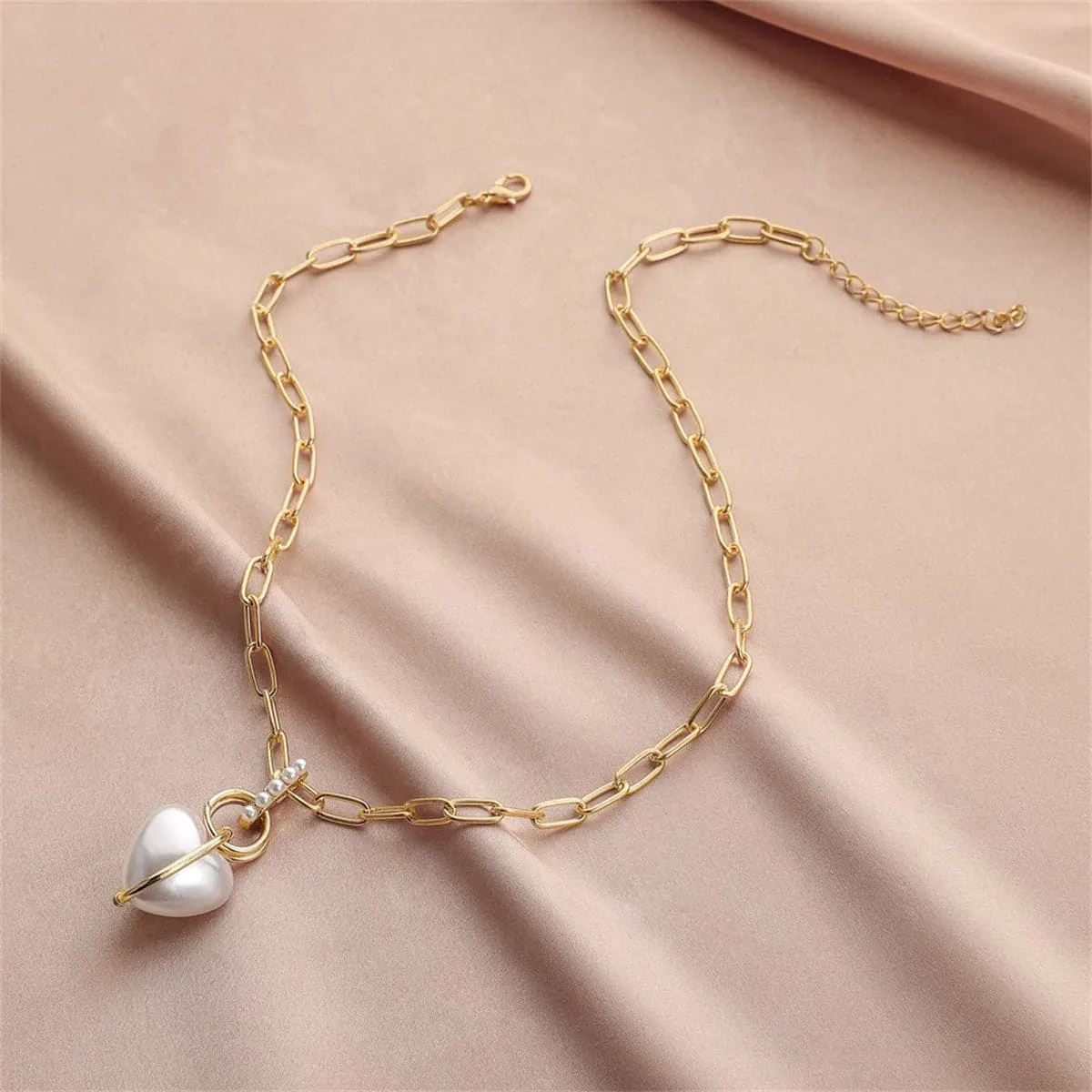 Pearl & 18K Gold-Plated Heart Pendant Necklace